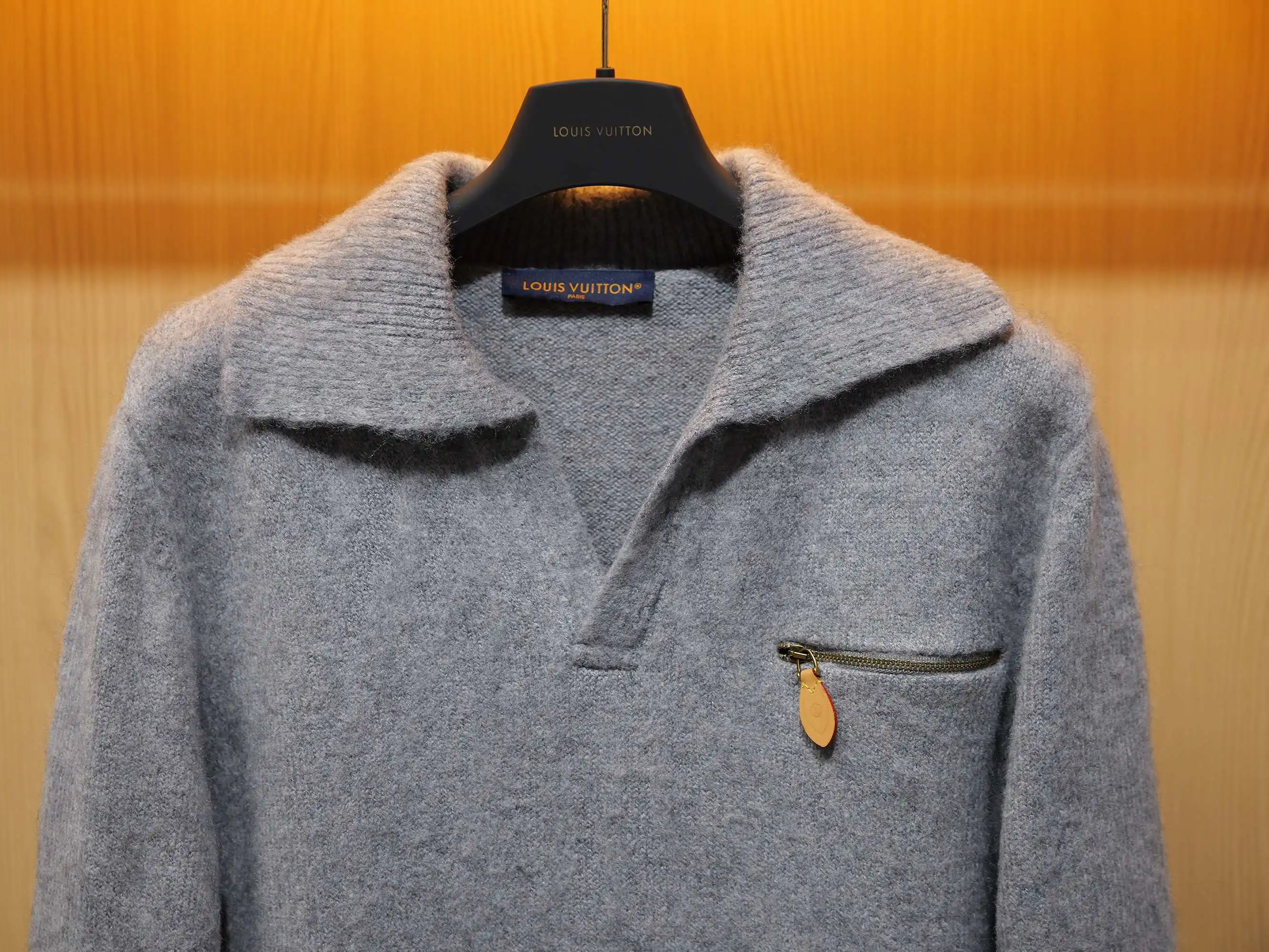 Leather-Trimmed Brushed Knit Pullover D30522715 — view 3