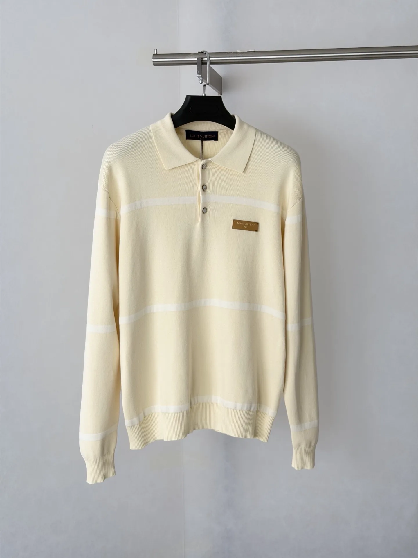 Striped Knit Long-Sleeve Polo Shirt D30524746