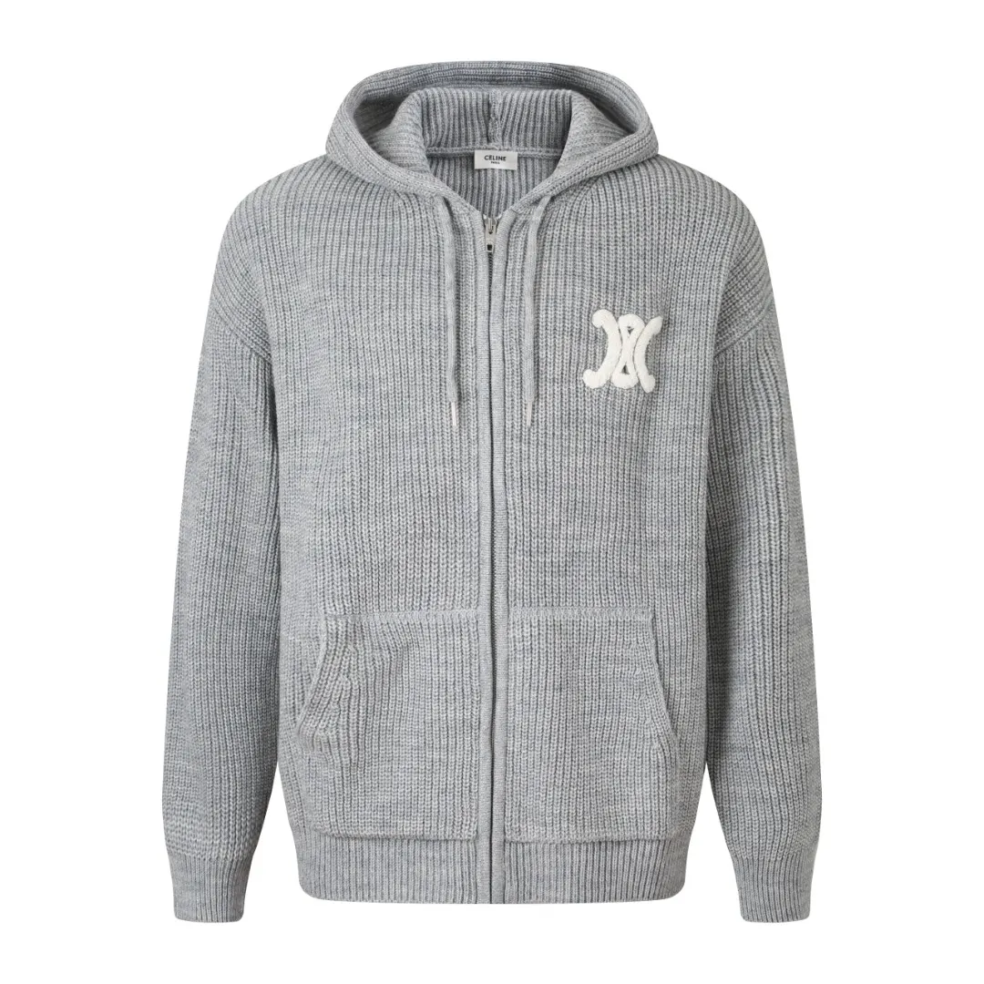 Triomphe Logo Merino Wool Zip-Up Knit Hoodie D30523210