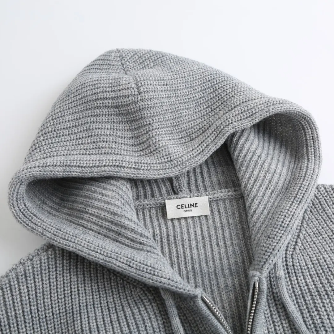 Triomphe Logo Merino Wool Zip-Up Knit Hoodie D30523210 — view 4