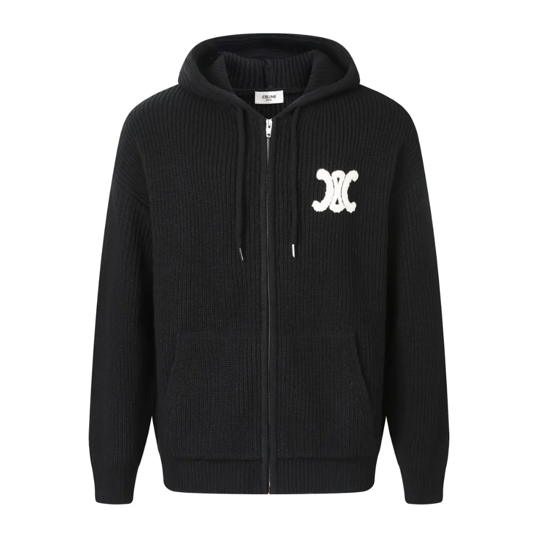 Logo-Embroidered Merino Wool Zip-Up Hoodie D30523211