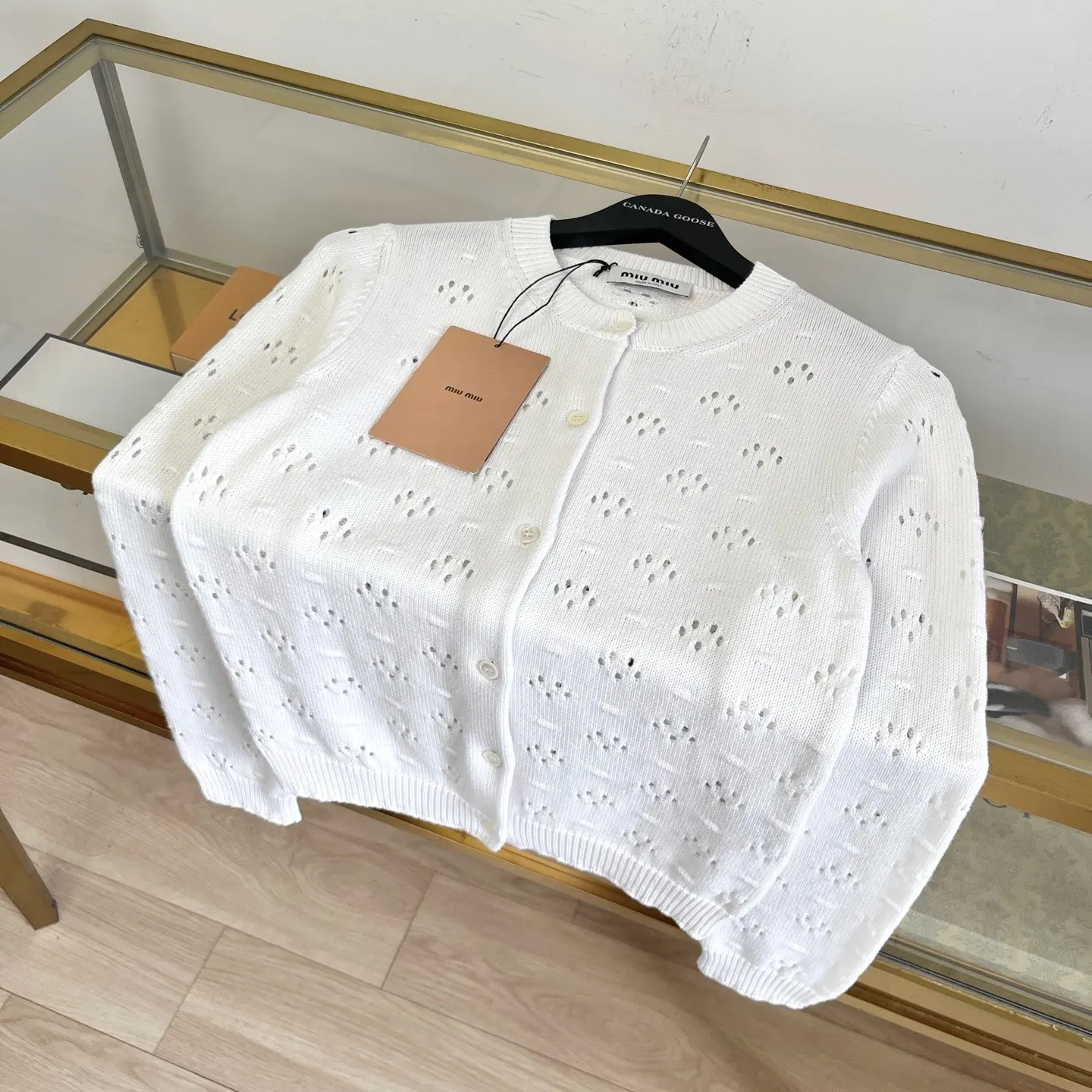 Pointelle Knit Cotton Cardigan D30524199