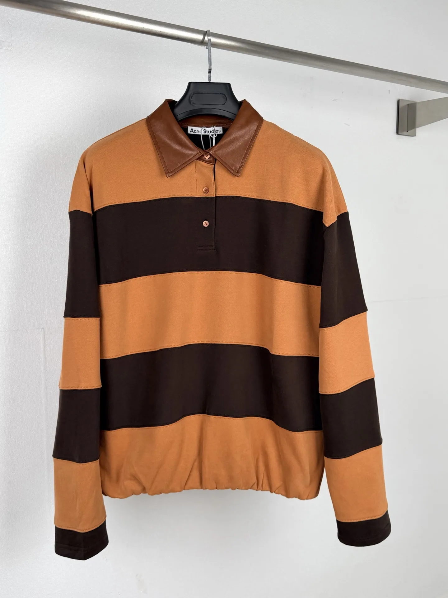 Striped Cotton-Jersey Sweatshirt with Leather Collar D31021293