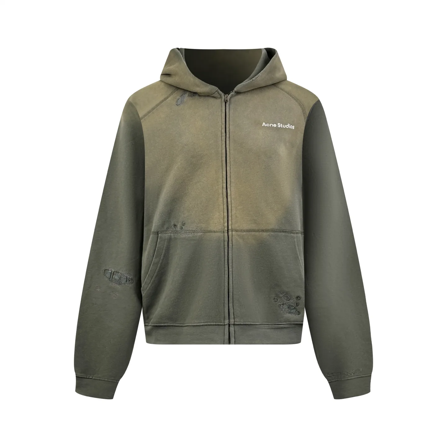 Distressed Acid-Wash Zip-Up Hoodie D31023185