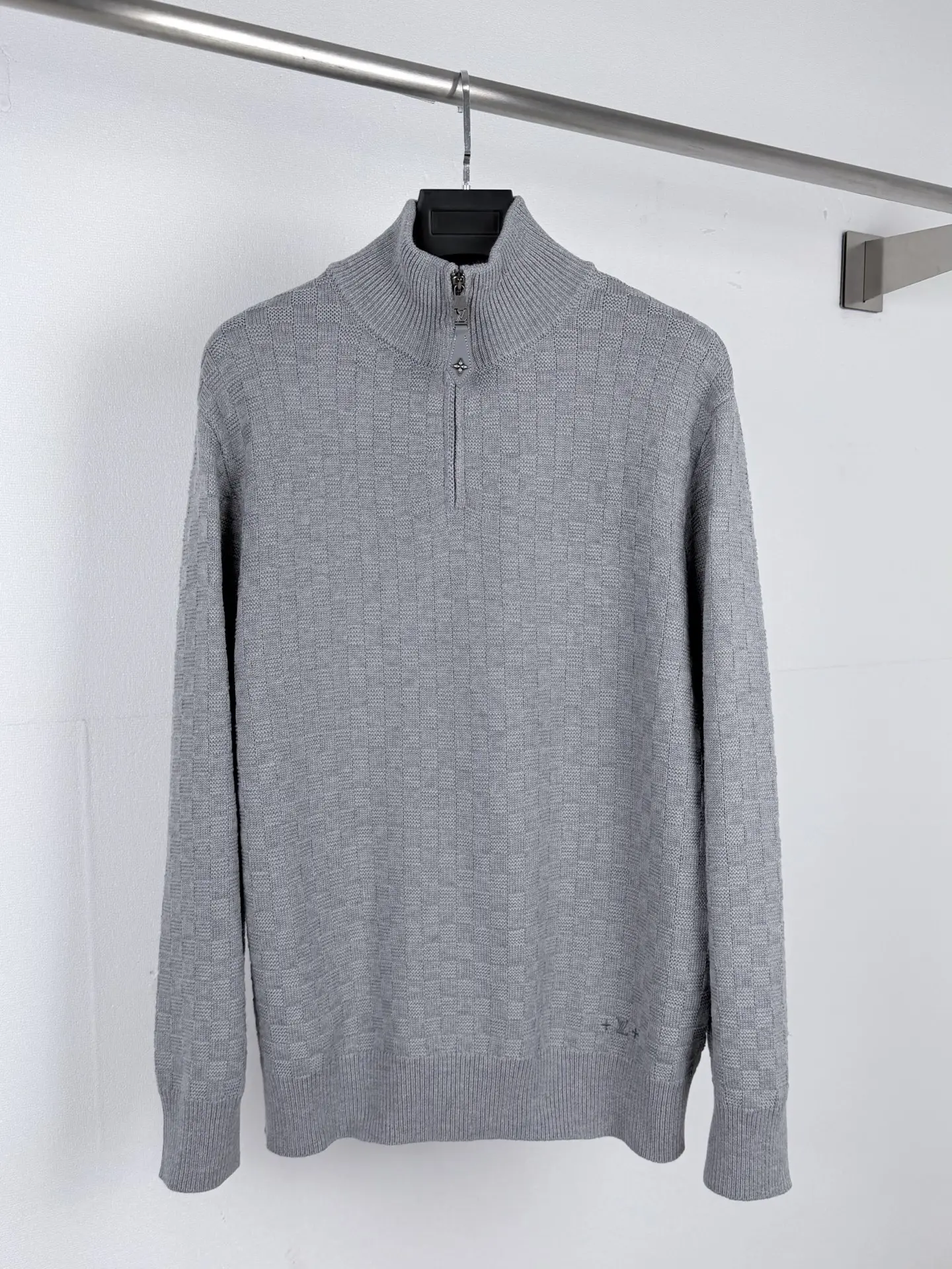 Damier Half-Zip Embroidered Knit Sweater D32021319