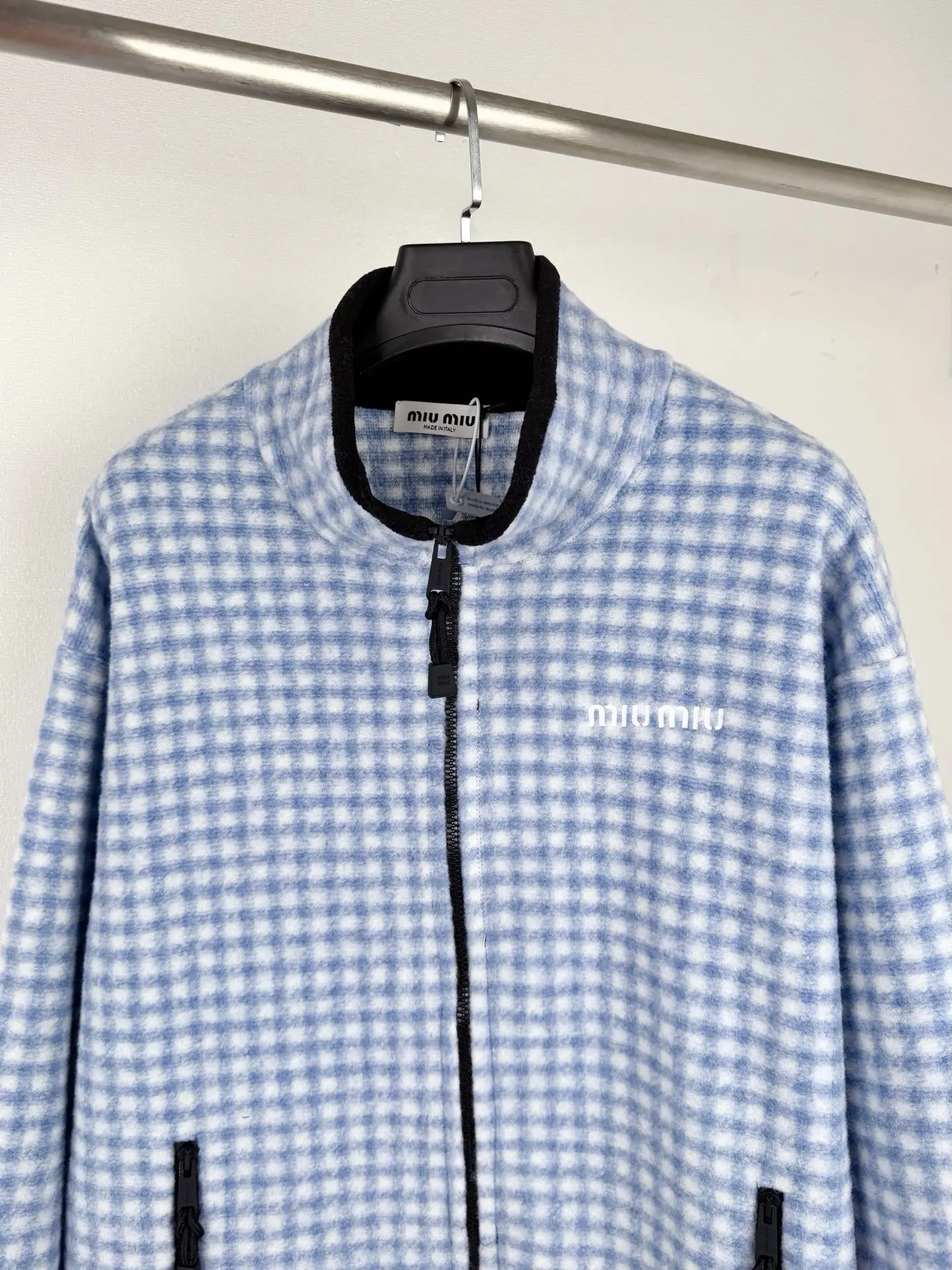 Gingham Embroidered Fleece Zip-Up Jacket D32021313 — view 2