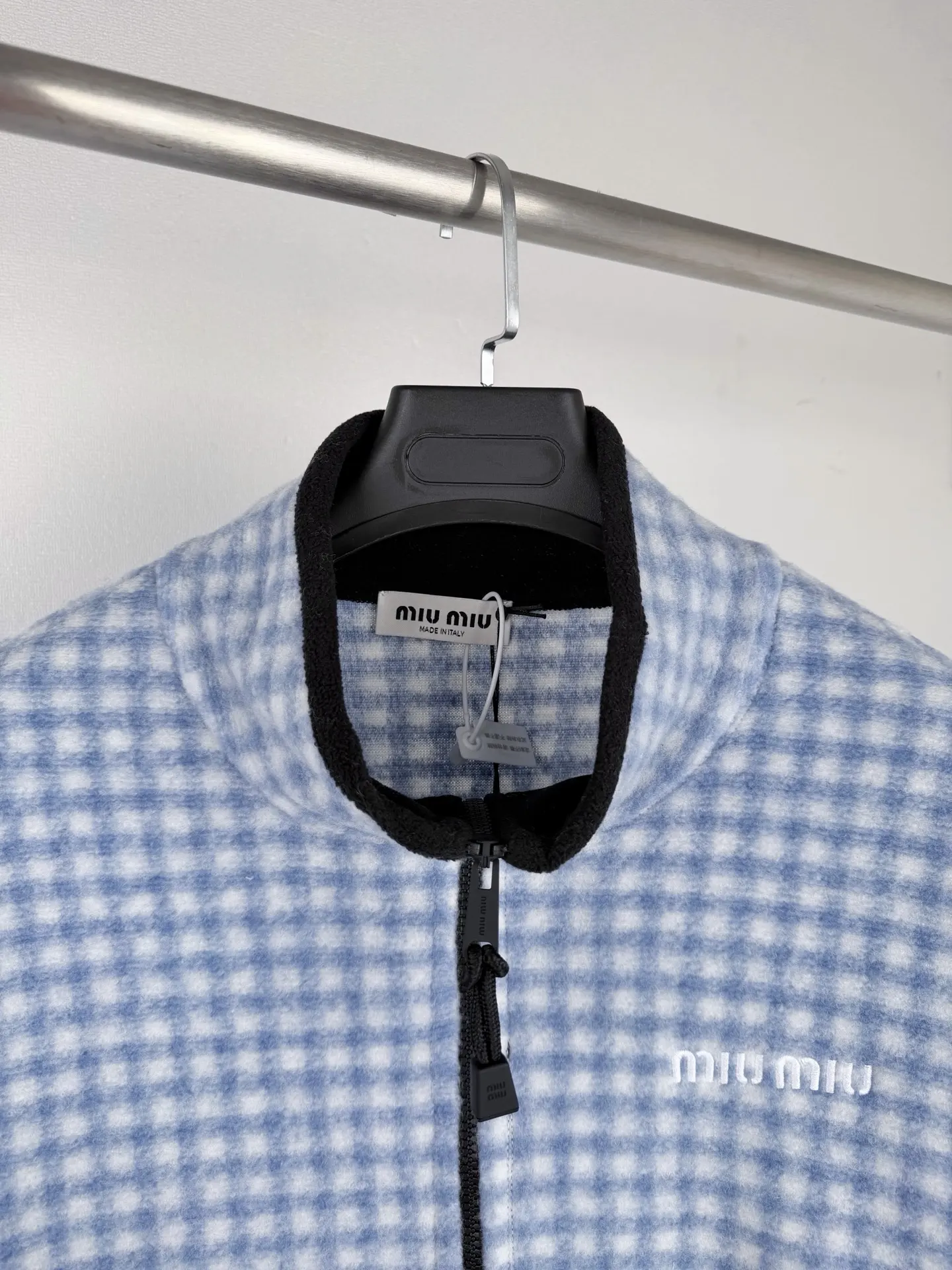 Gingham Embroidered Fleece Zip-Up Jacket D32021313 — view 5