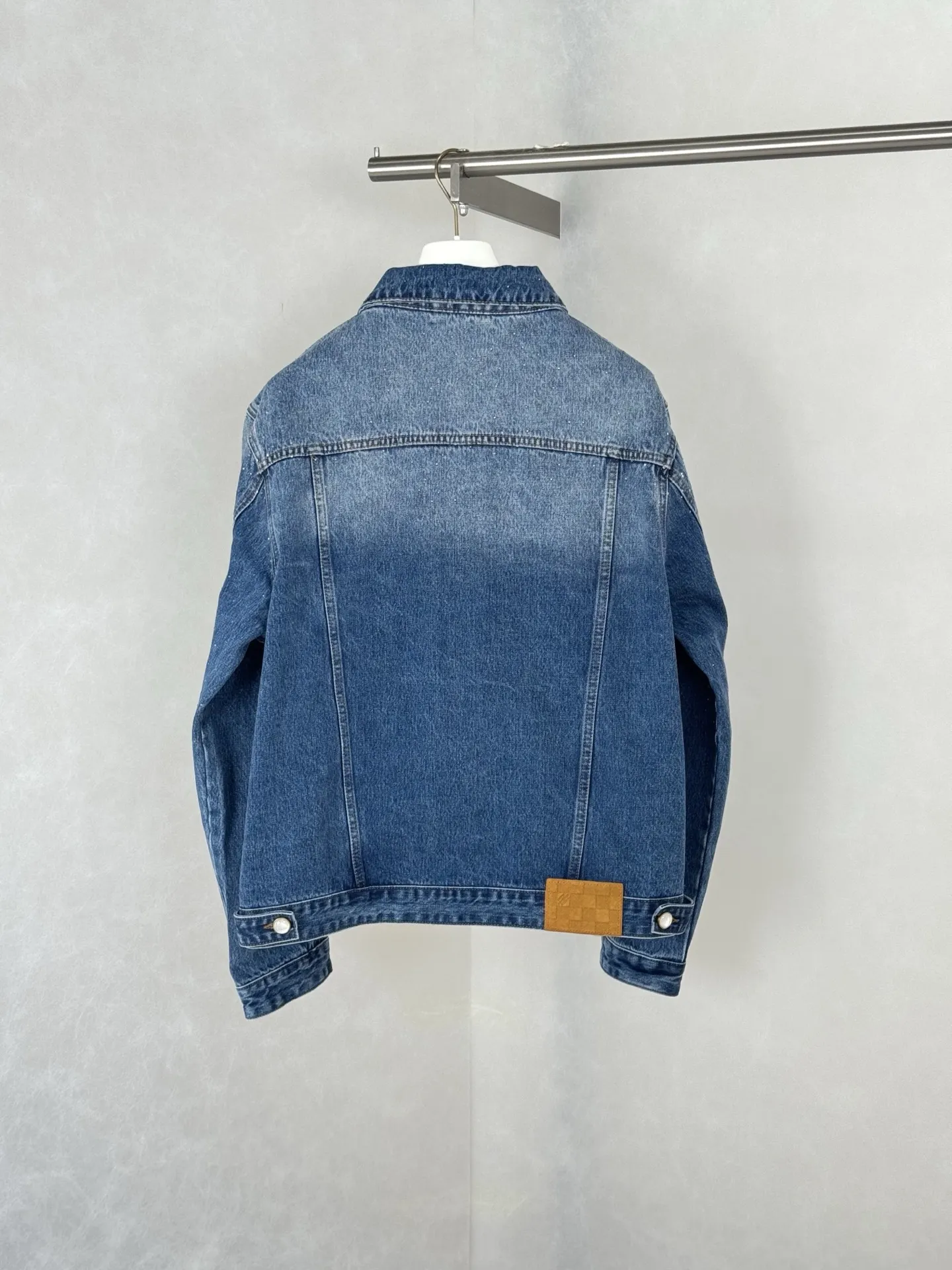 Embellished Washed Denim Jacket with Pearl Buttons D32521227 — view 2