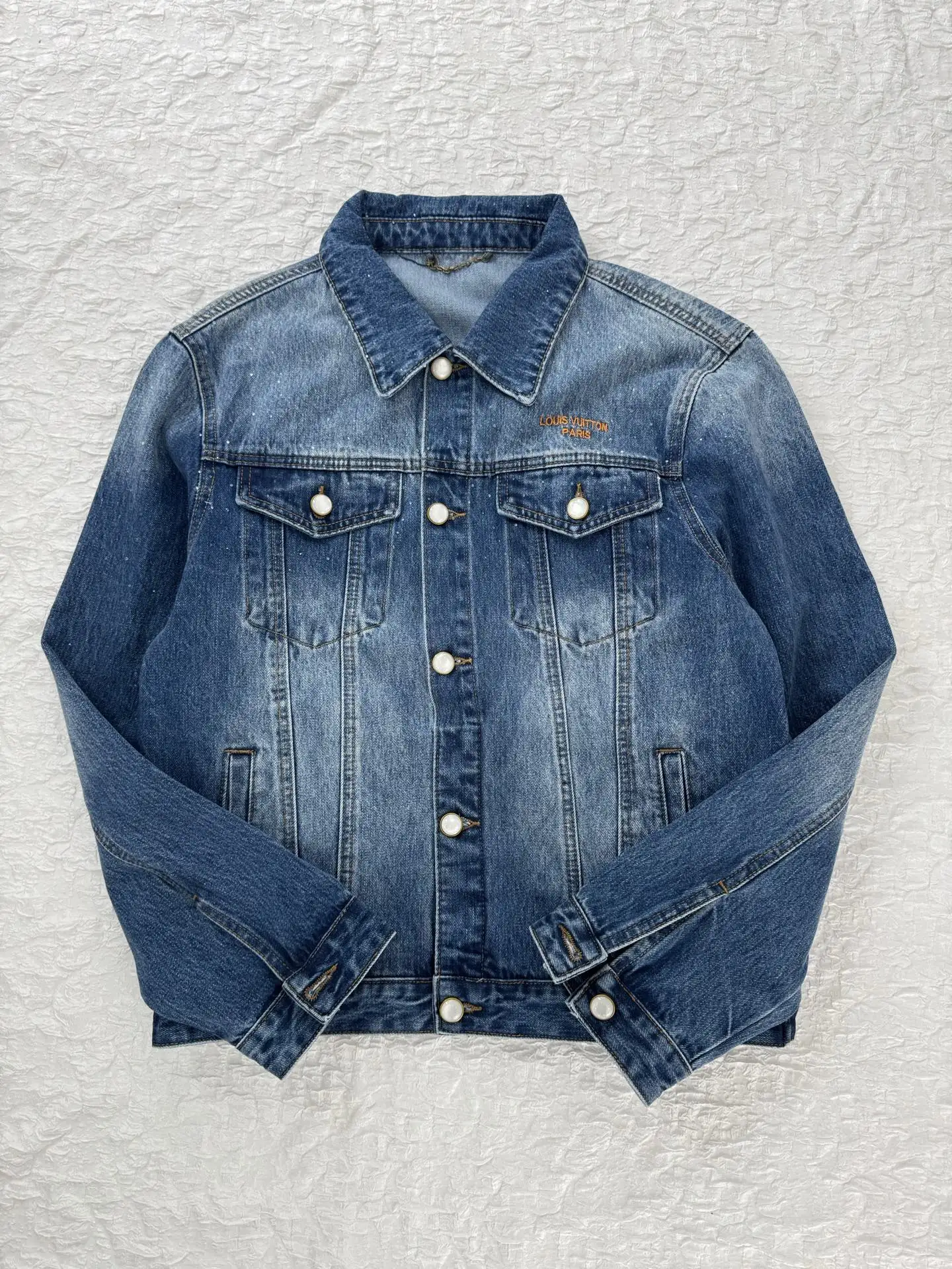 Embellished Washed Denim Jacket with Pearl Buttons D32521227 — view 4