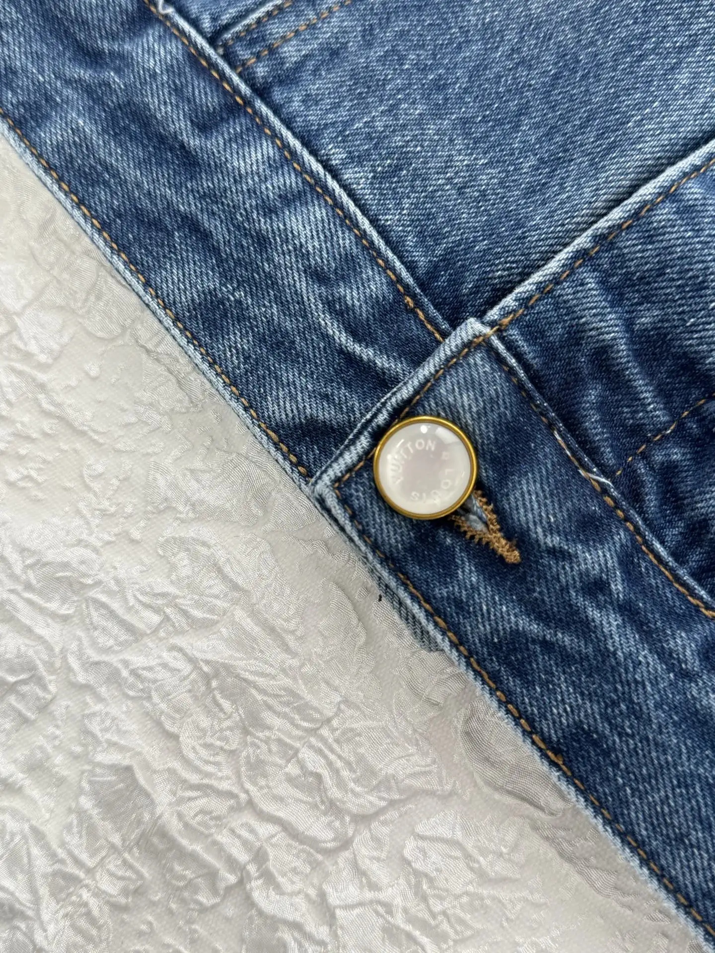 Embellished Washed Denim Jacket with Pearl Buttons D32521227 — view 6