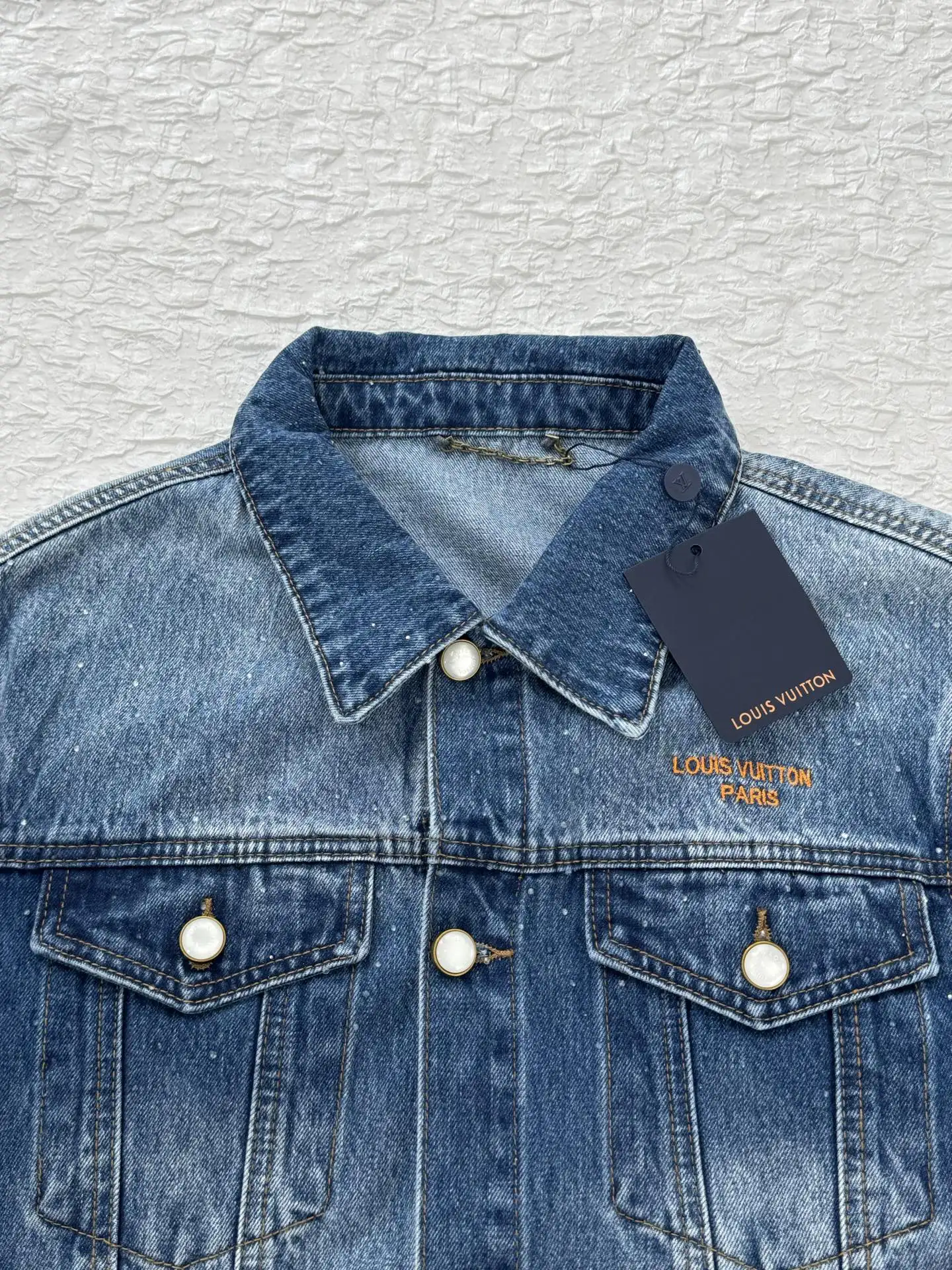 Embellished Washed Denim Jacket with Pearl Buttons D32521227 — view 7
