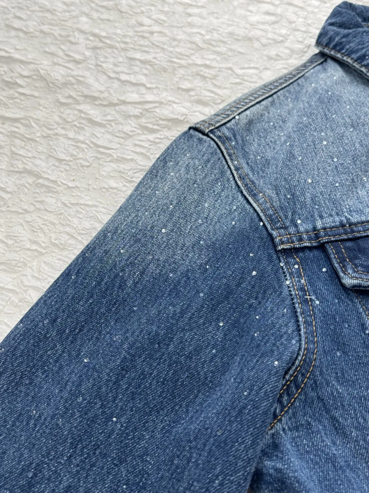 Embellished Washed Denim Jacket with Pearl Buttons D32521227 — view 8