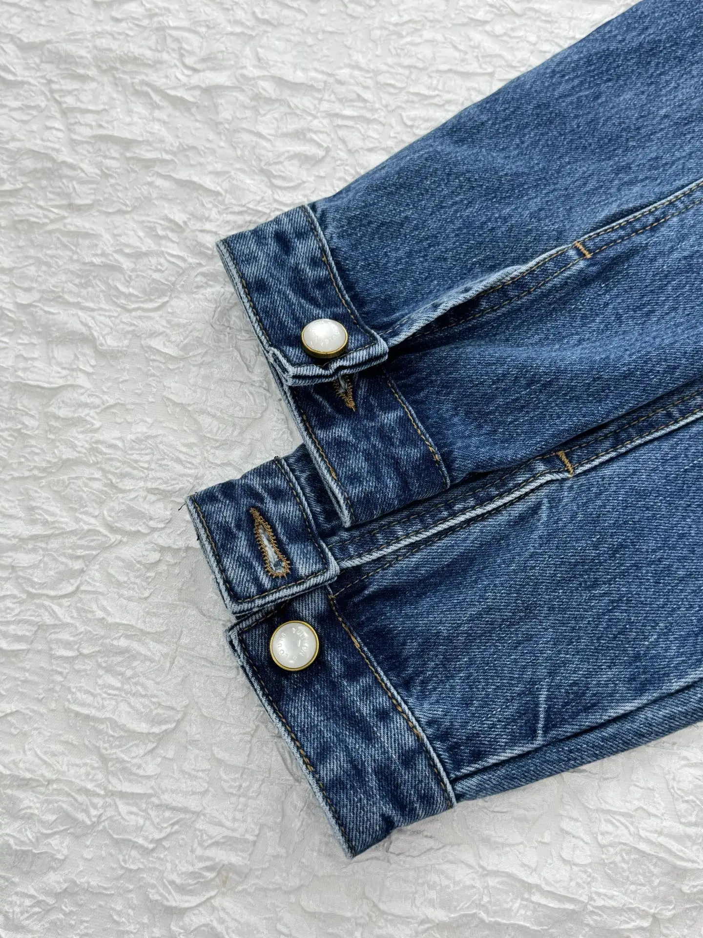Embellished Washed Denim Jacket with Pearl Buttons D32521227 — view 9