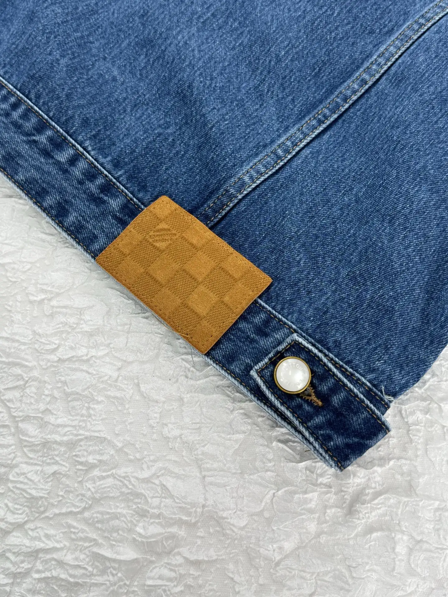 Embellished Washed Denim Jacket with Pearl Buttons D32521227 — view 10