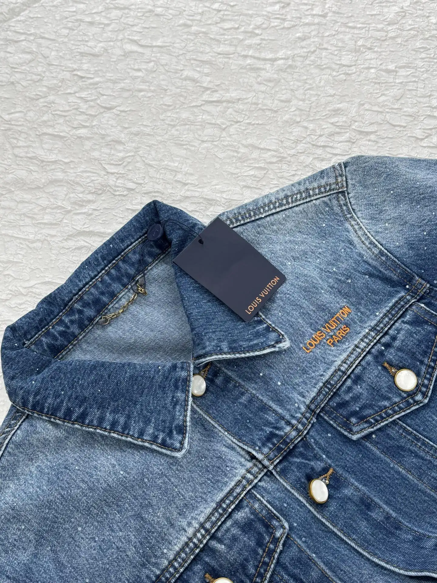 Embellished Washed Denim Jacket with Pearl Buttons D32521227 — view 11