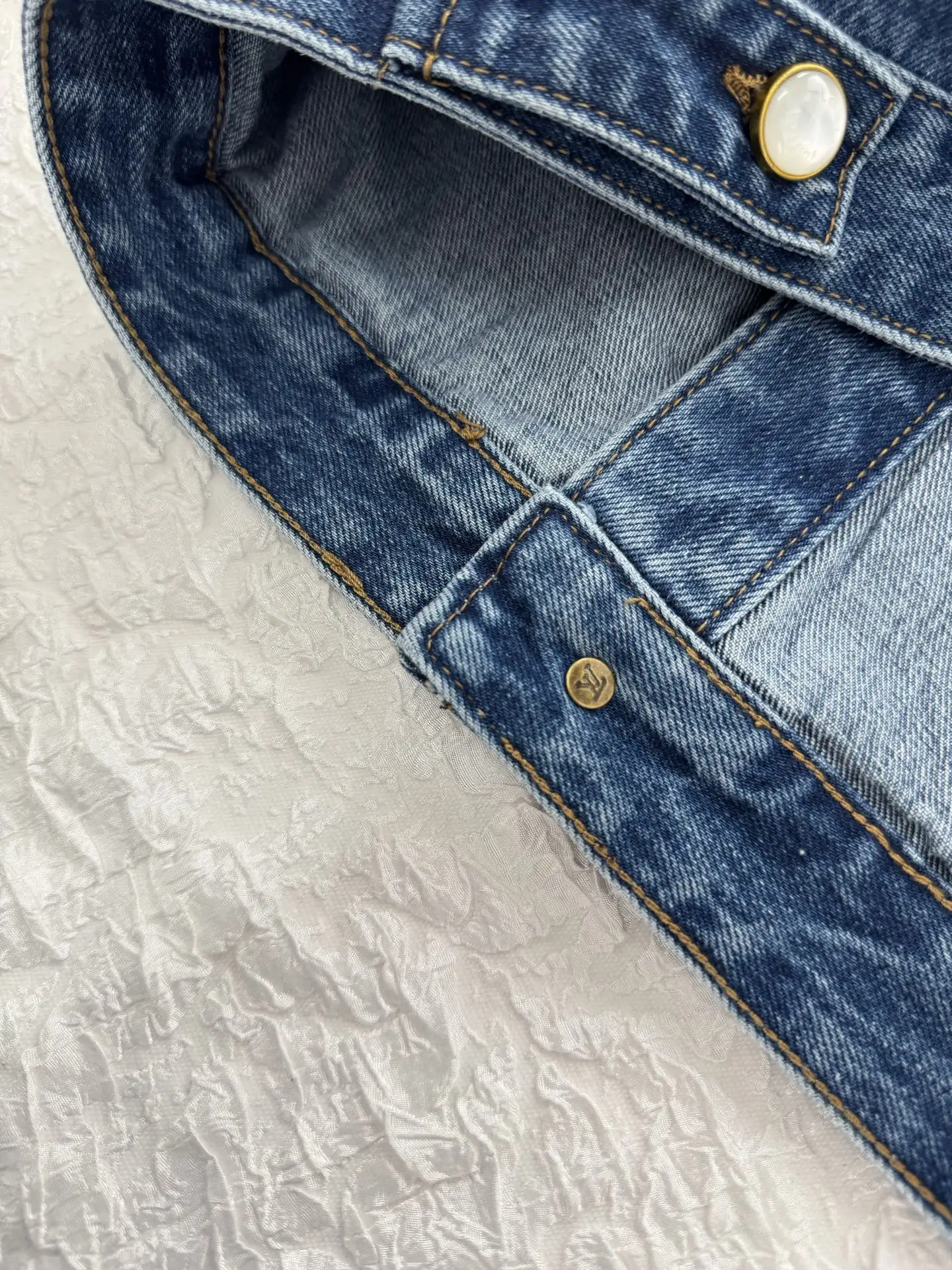 Embellished Washed Denim Jacket with Pearl Buttons D32521227 — view 14