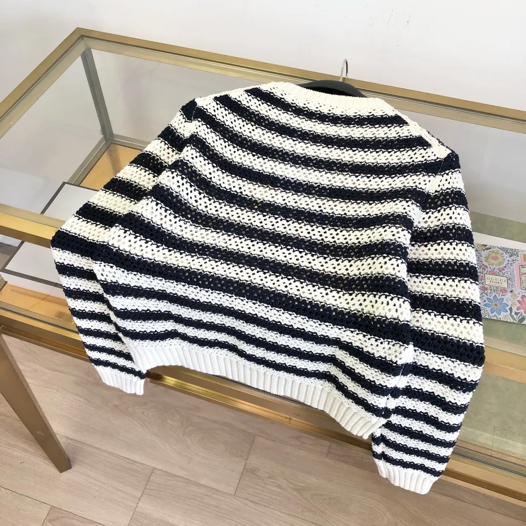 Striped Open-Knit Cotton Sweater D33524070 — view 2