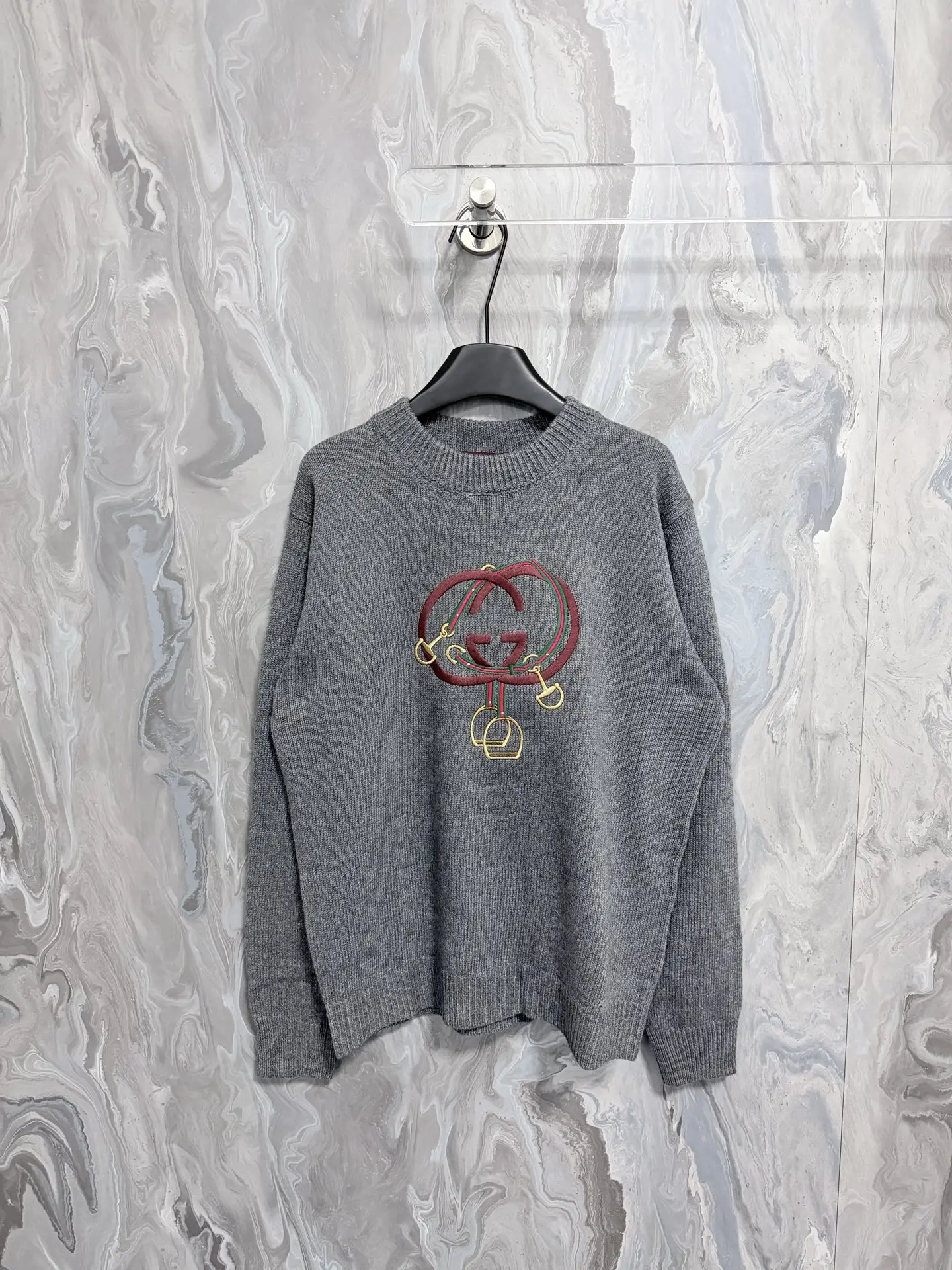 Interlocking G and Stirrup Embroidered Wool Sweater D33523338