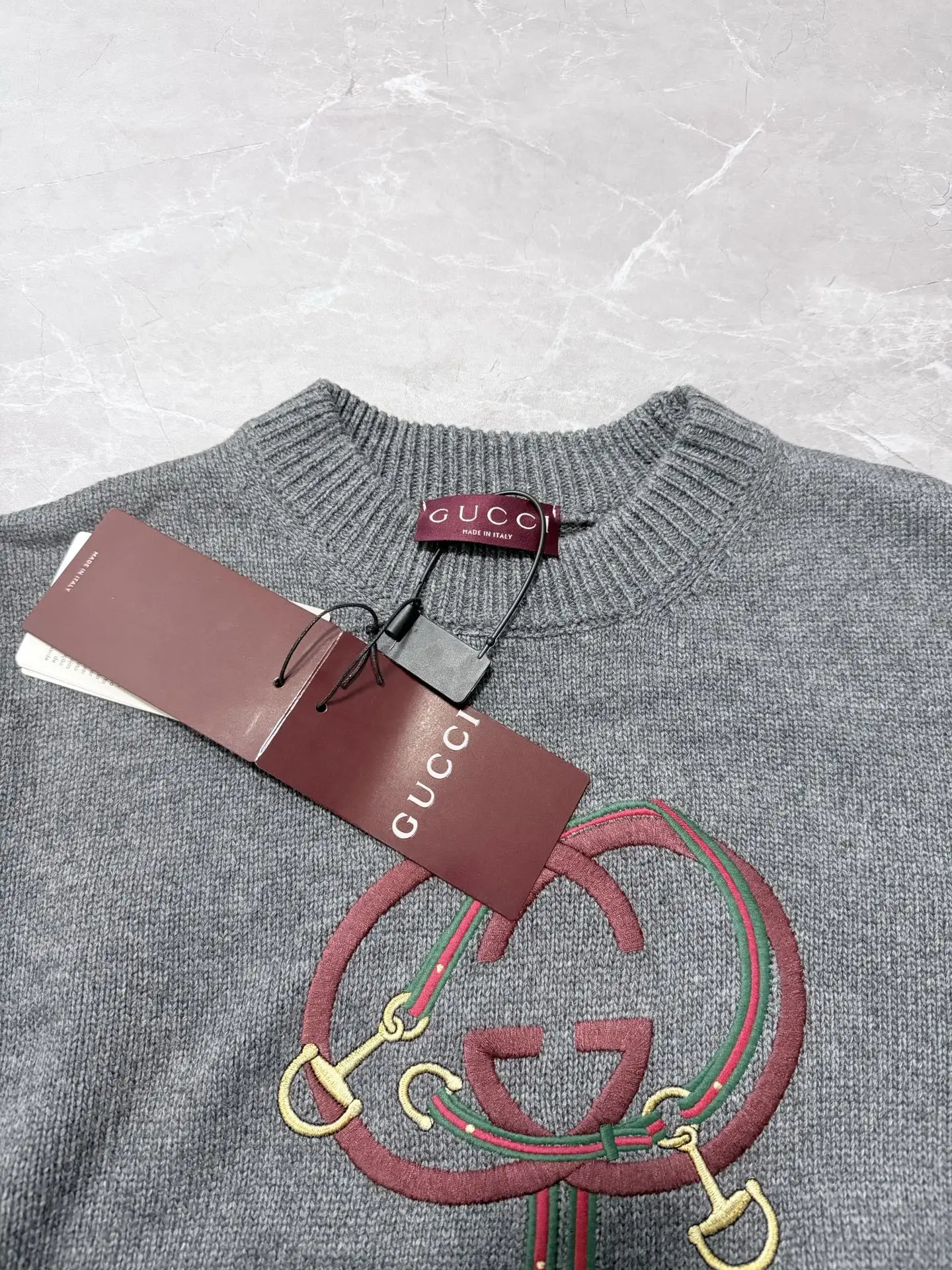 Interlocking G and Stirrup Embroidered Wool Sweater D33523338 — view 3