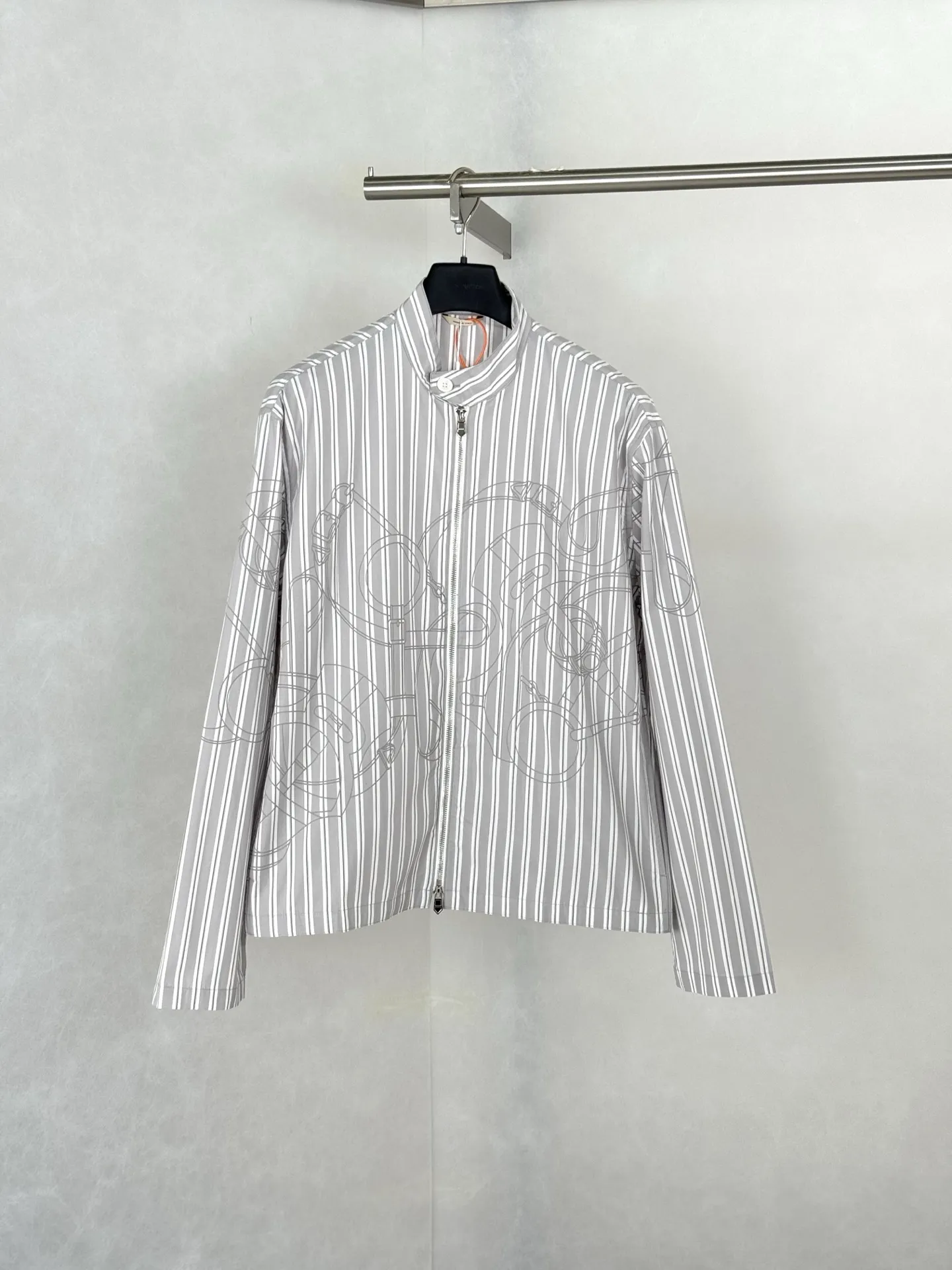 Striped Sketch Print Stand-Collar Jacket D34021232