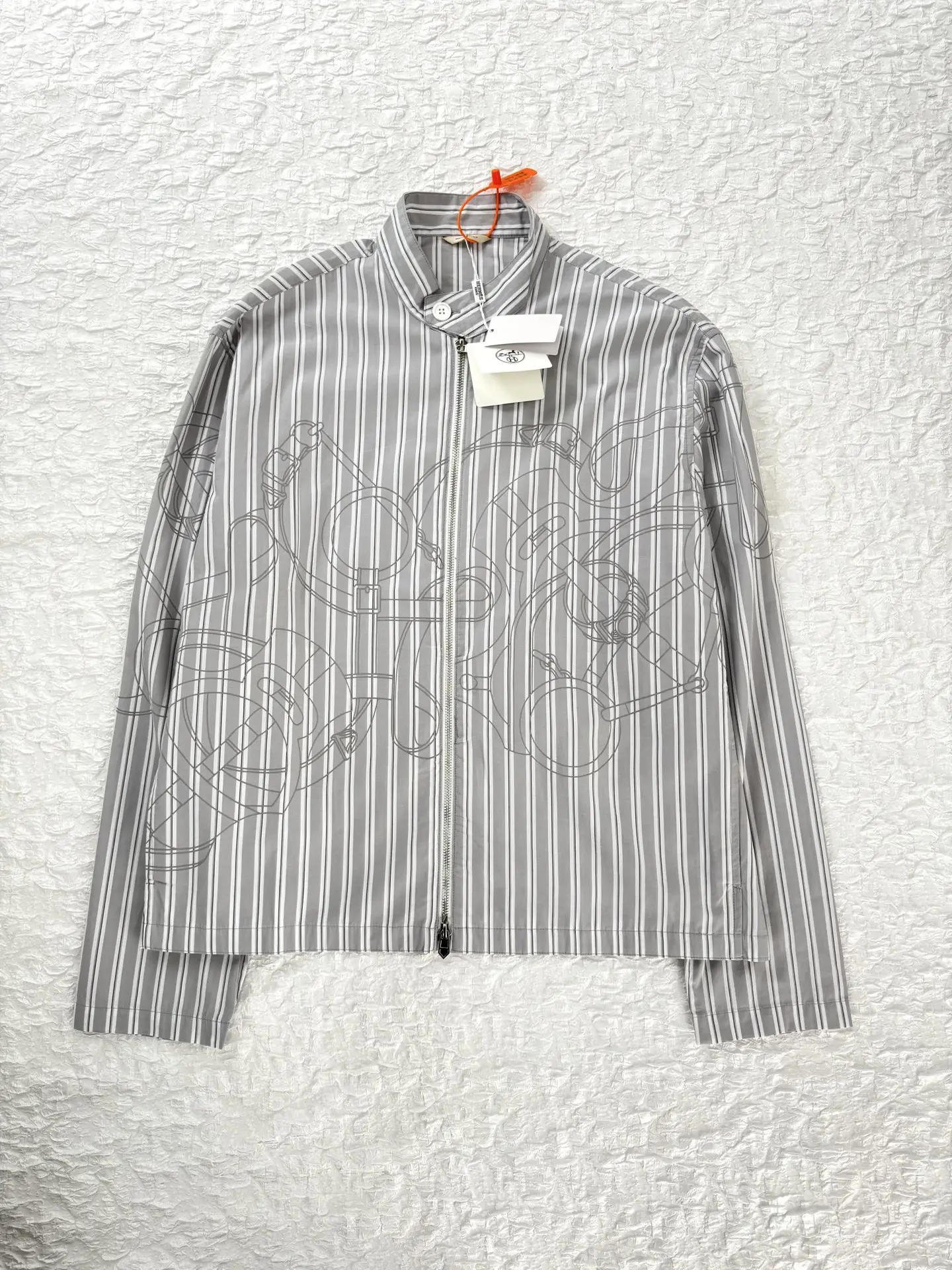 Striped Sketch Print Stand-Collar Jacket D34021232 — view 3