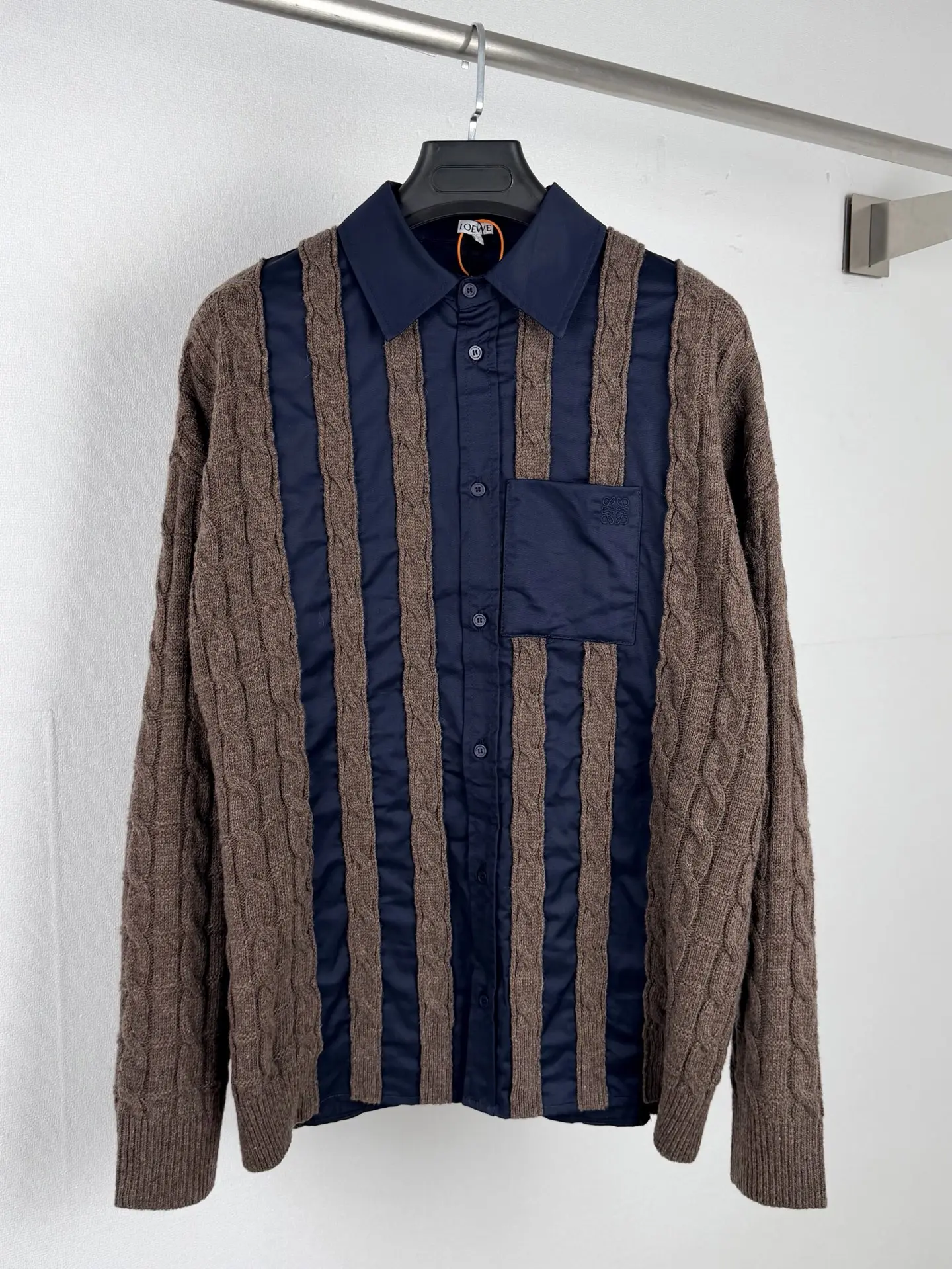 Anagram Hybrid Cable-Knit and Poplin Shirt D34522732