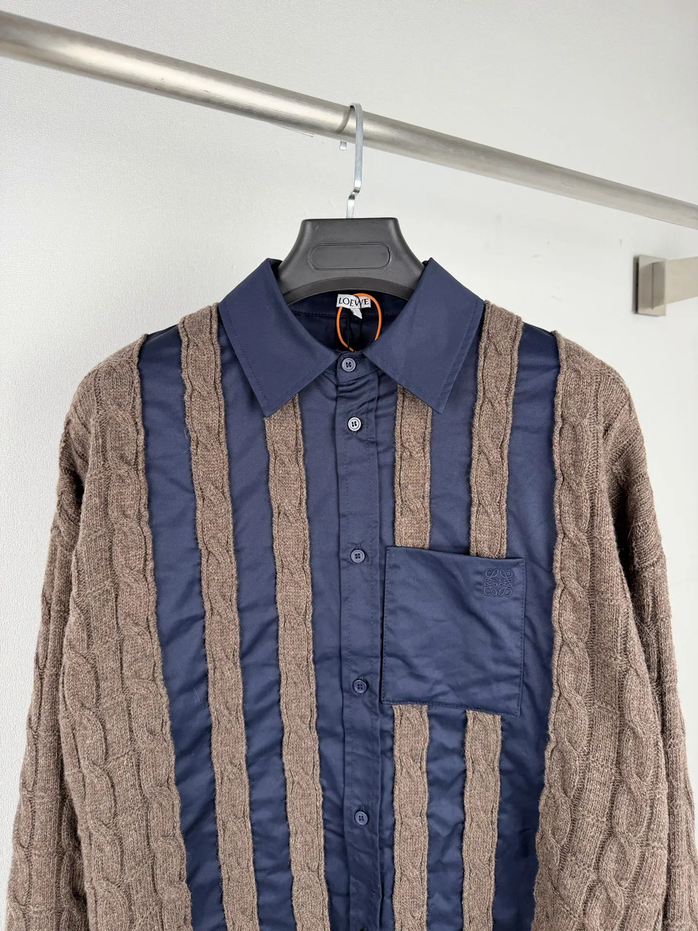 Anagram Hybrid Cable-Knit and Poplin Shirt D34522732 — view 2