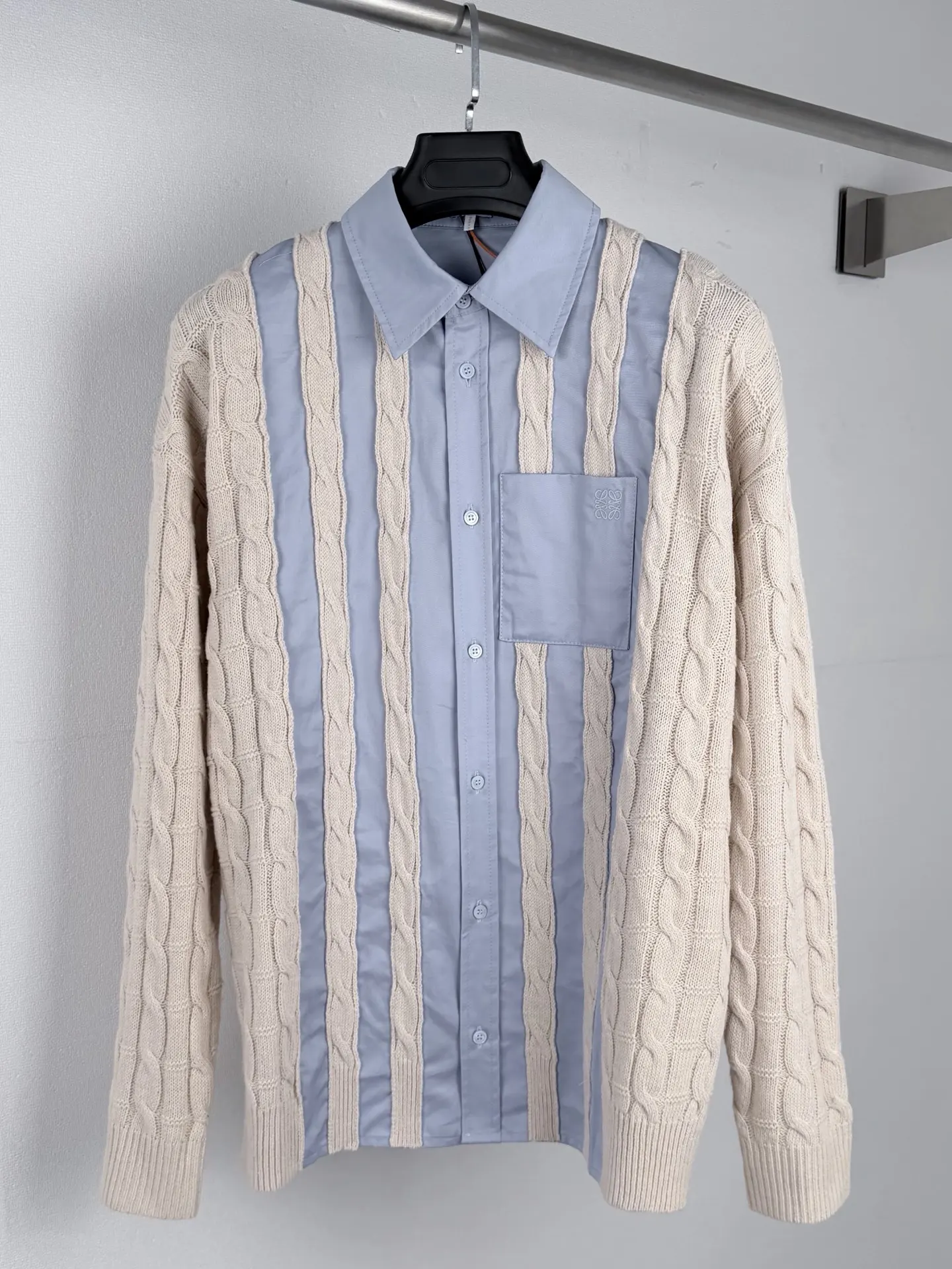 Anagram Embroidered Hybrid Cable-Knit Shirt D34522731