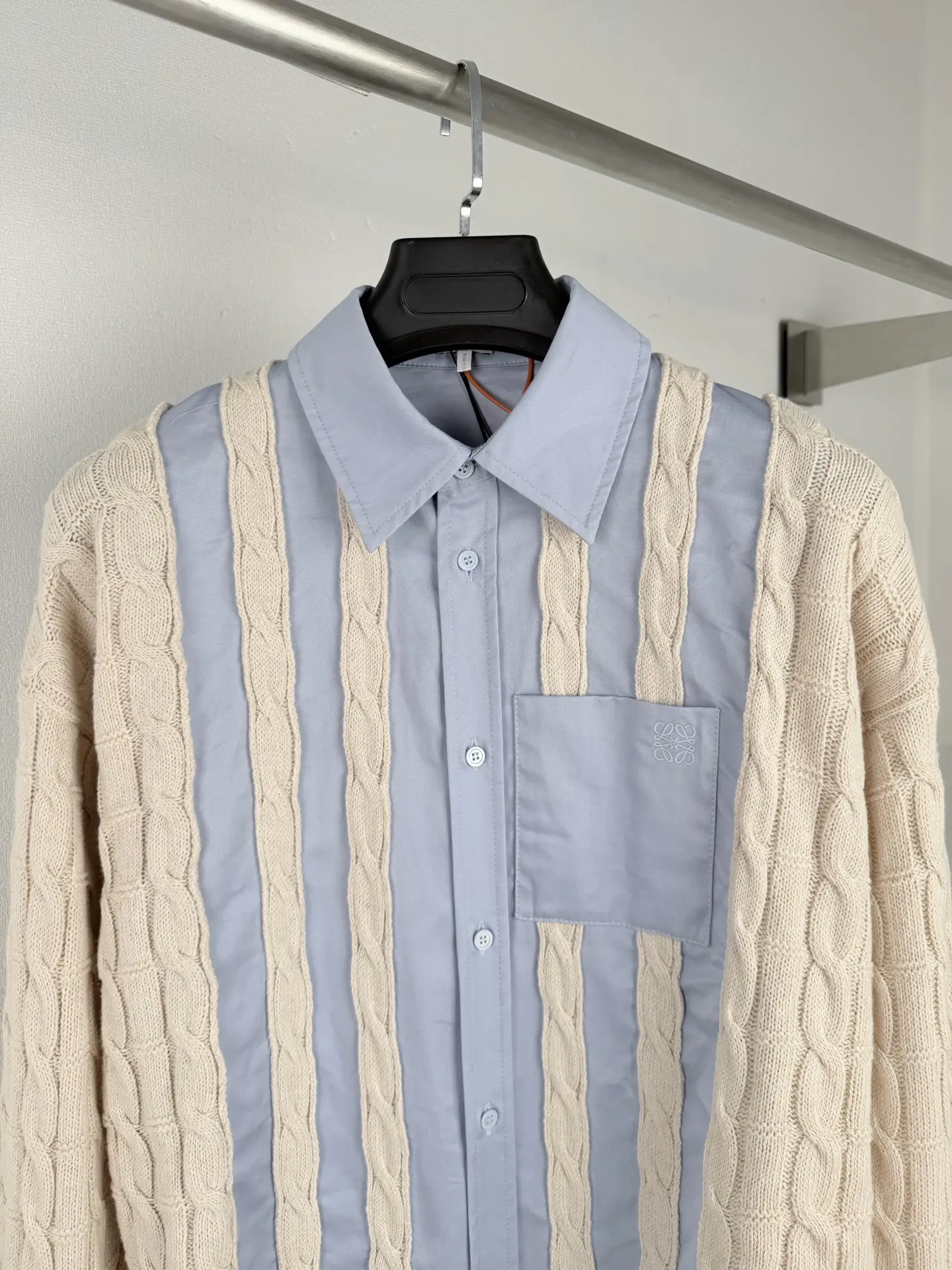 Anagram Embroidered Hybrid Cable-Knit Shirt D34522731 — view 2