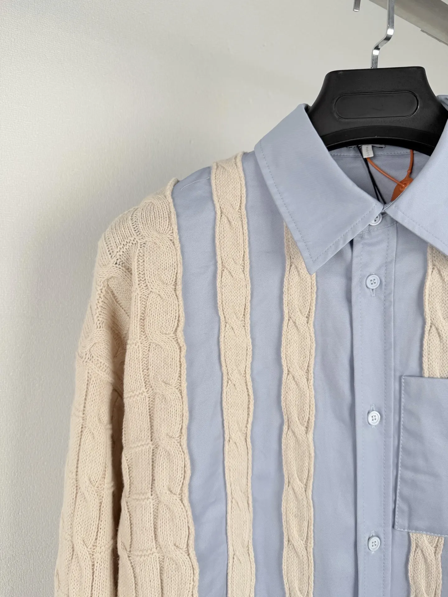 Anagram Embroidered Hybrid Cable-Knit Shirt D34522731 — view 7