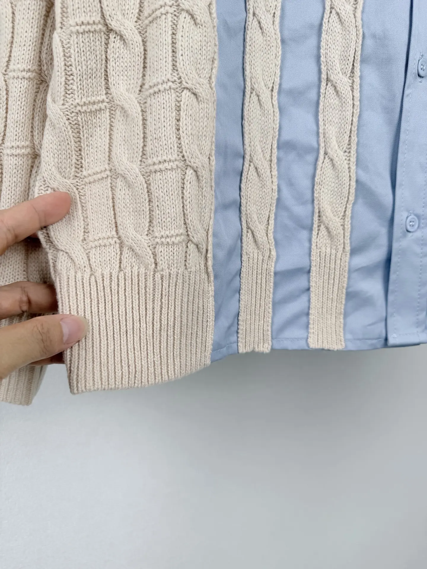 Anagram Embroidered Hybrid Cable-Knit Shirt D34522731 — view 9