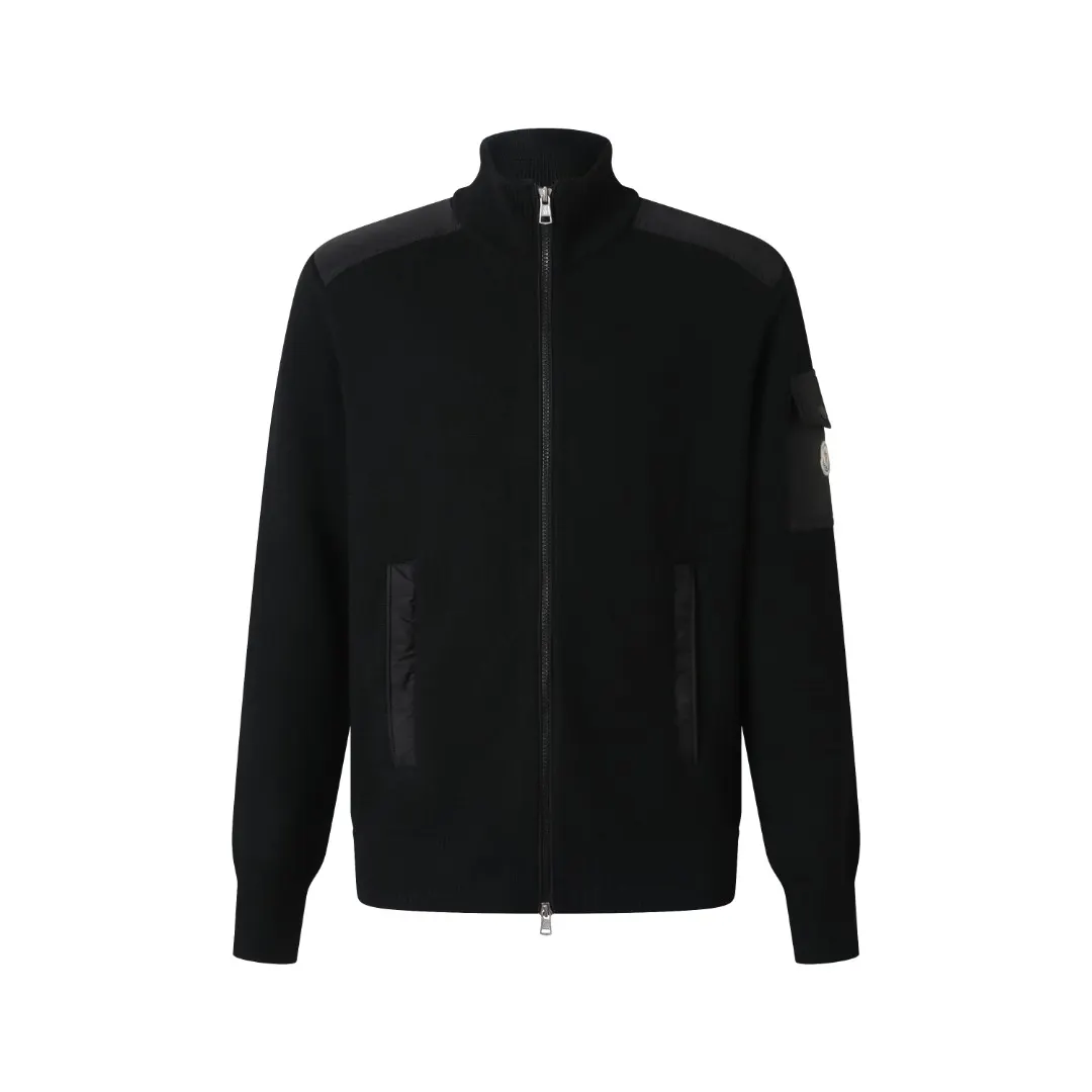 Wool and Nylon Paneled Zip-Up Cardigan D34523207