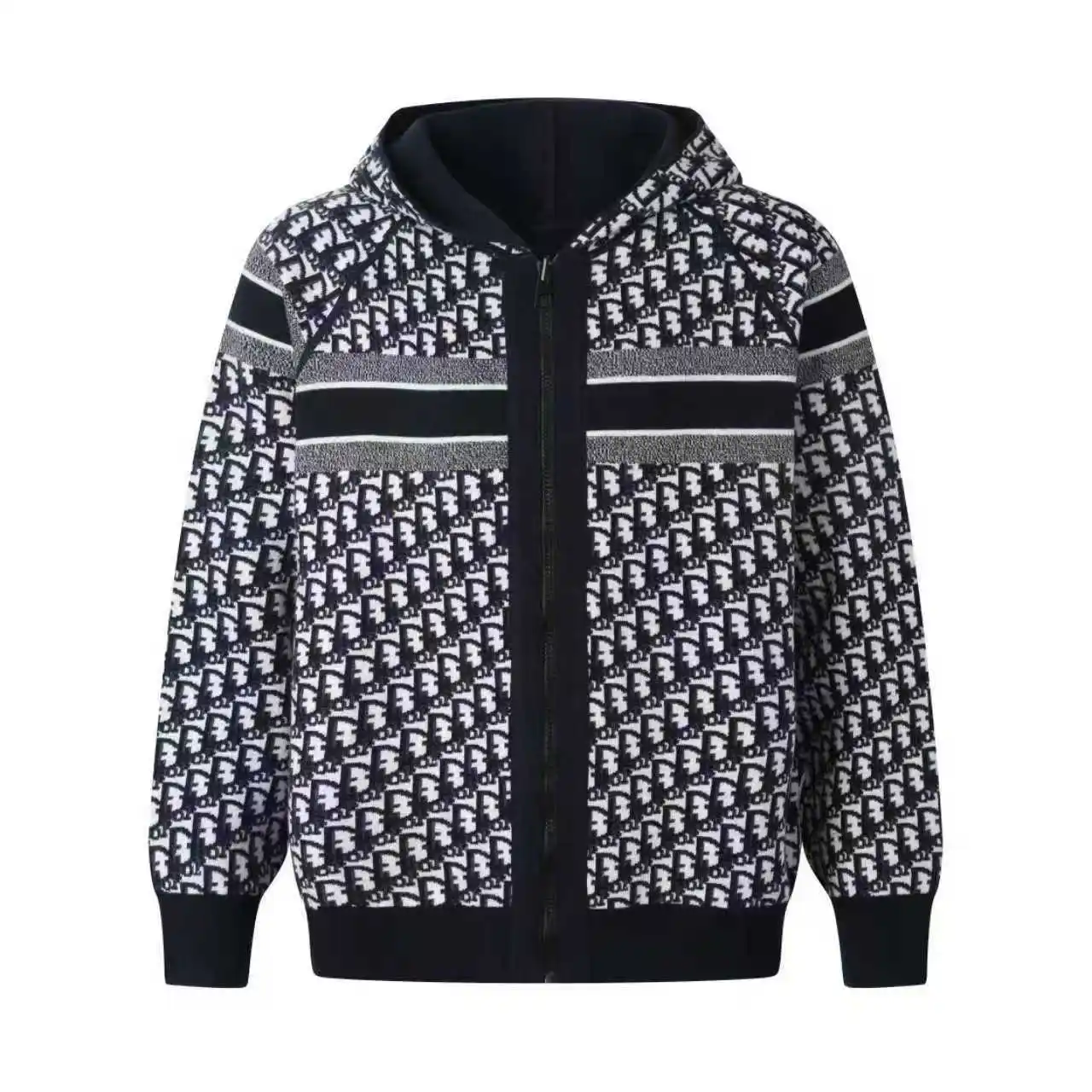 Oblique Reversible Zip-Up Hooded Sweater D35023215