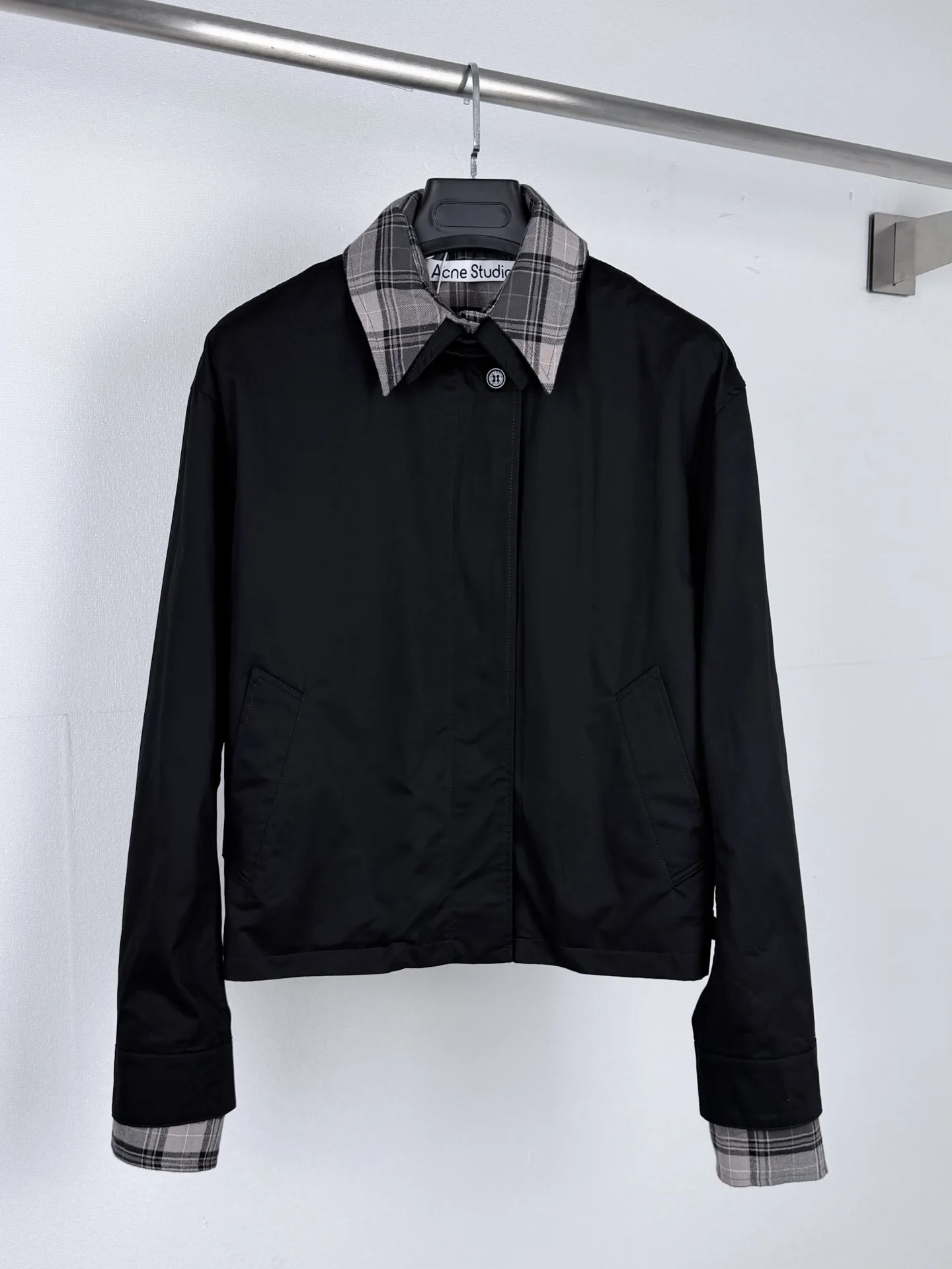 Acne Studios Layered Plaid-Trim Twill Jacket D35521307