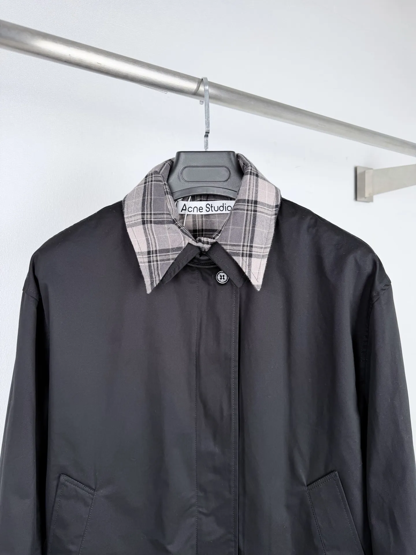 Acne Studios Layered Plaid-Trim Twill Jacket D35521307 — view 2