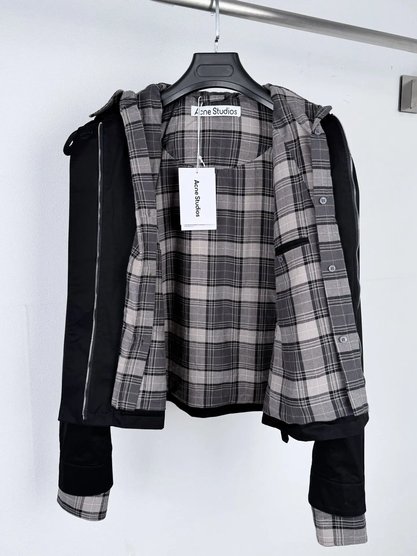 Acne Studios Layered Plaid-Trim Twill Jacket D35521307 — view 12