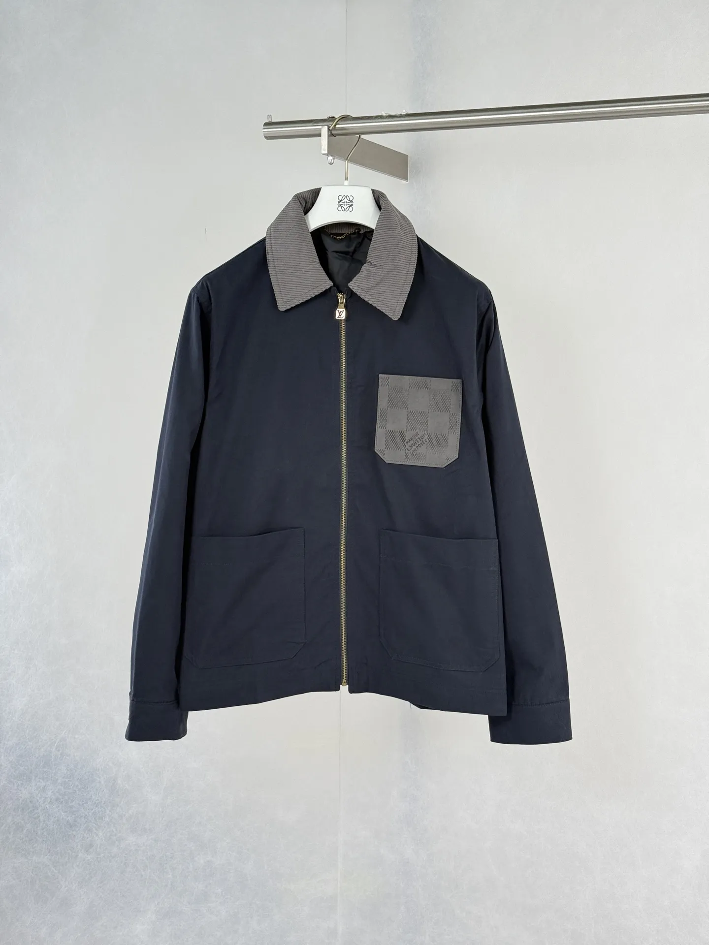 Corduroy Collar Damier Patch Zip-Up Jacket D36021237