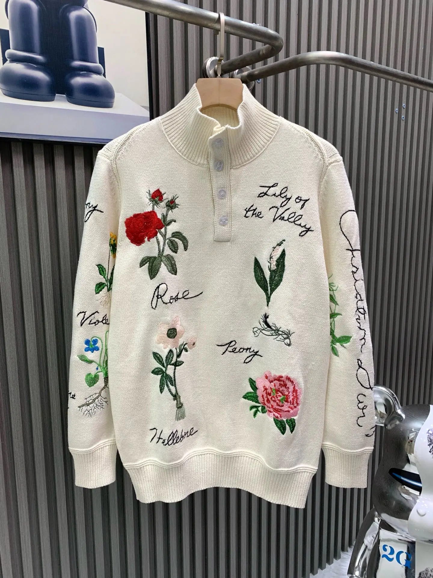 Floral Embroidered Wool-Blend Polo Sweater D36523928
