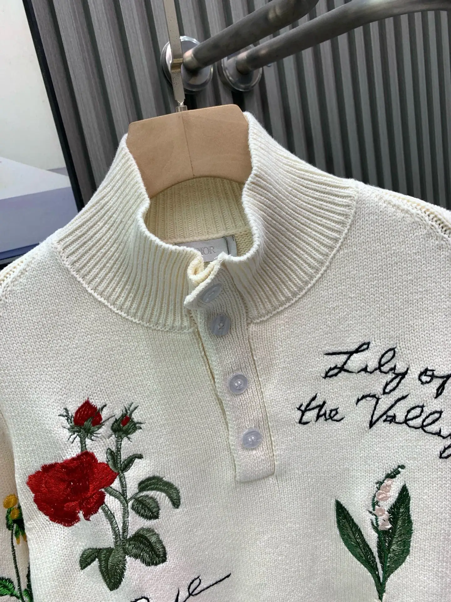 Floral Embroidered Wool-Blend Polo Sweater D36523928 — view 3