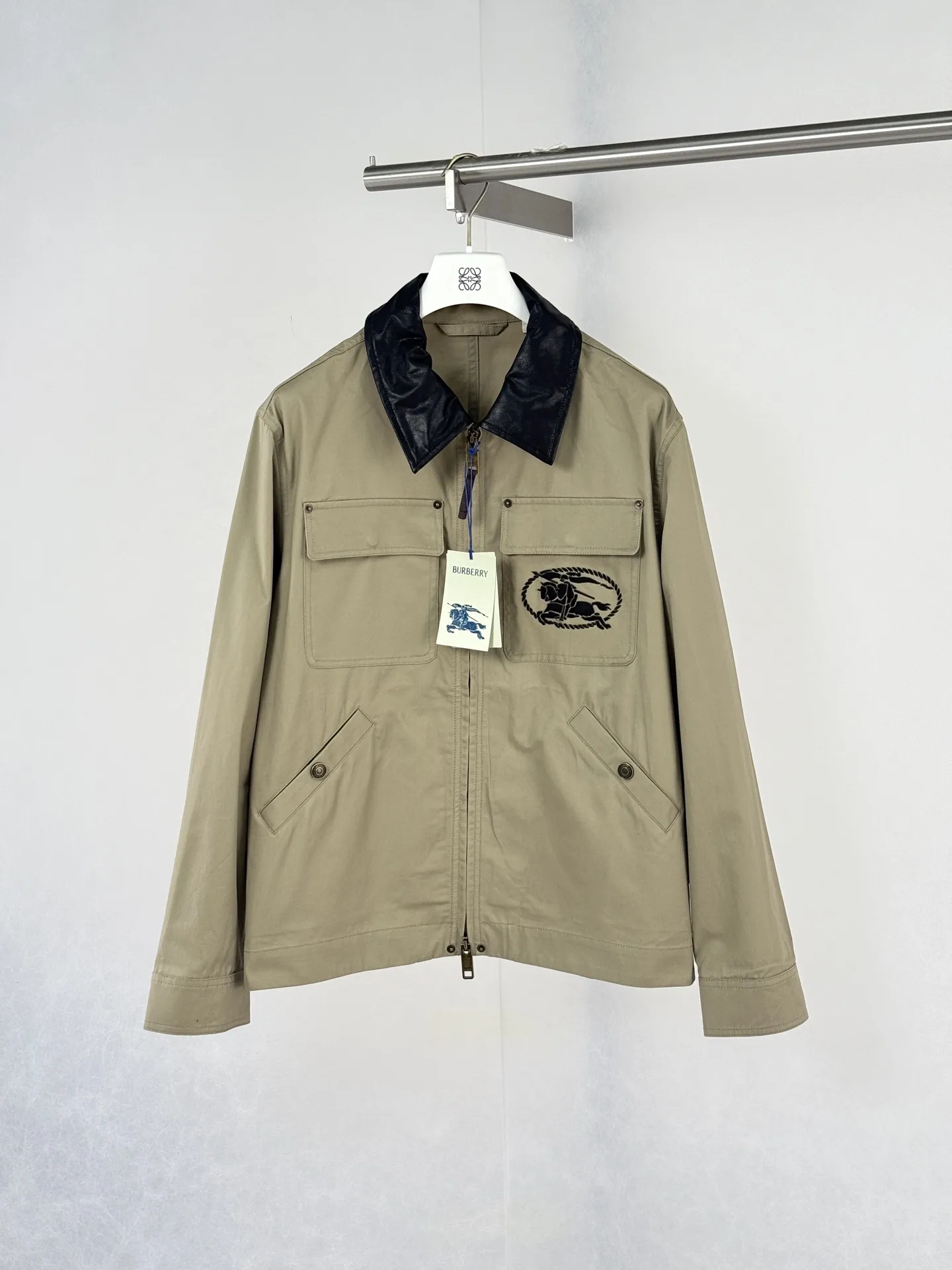 Leather-Collar Embroidered Knight Work Jacket D38021250