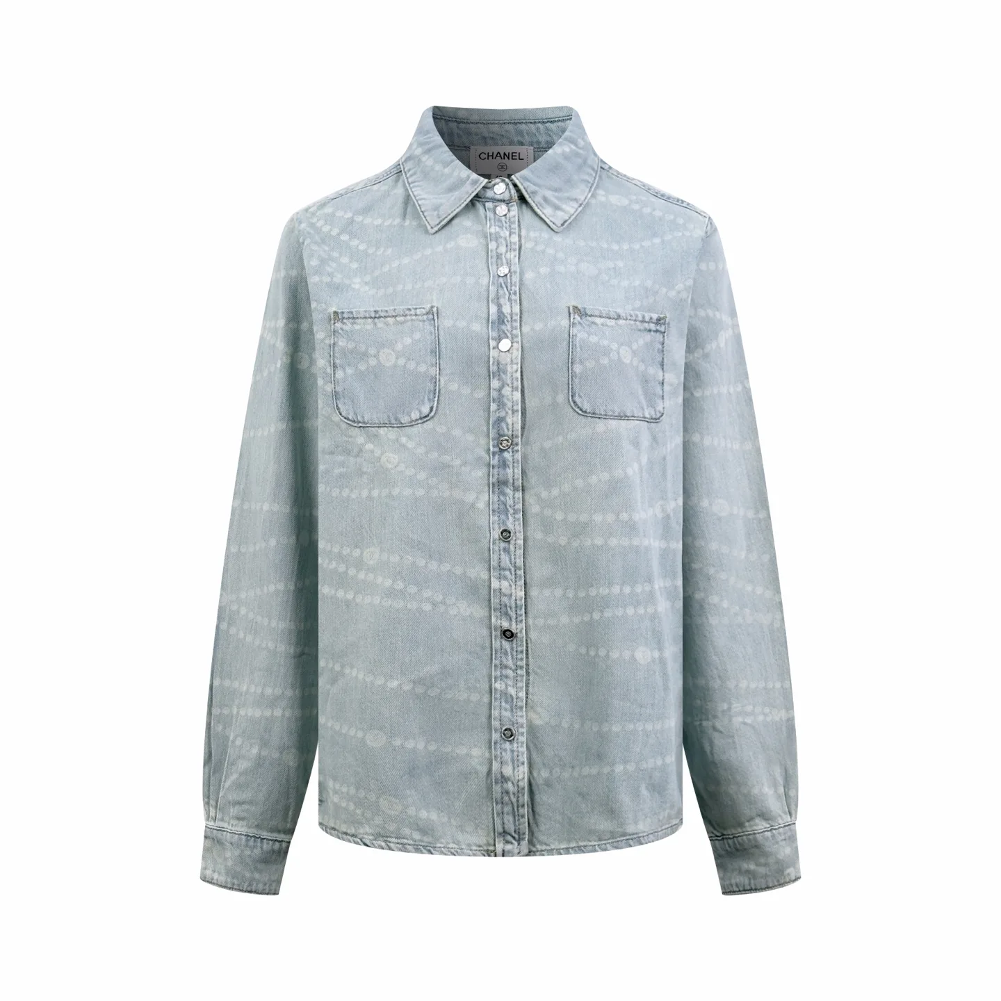 Laser-Etched Pearl Motif Denim Shirt D38524776