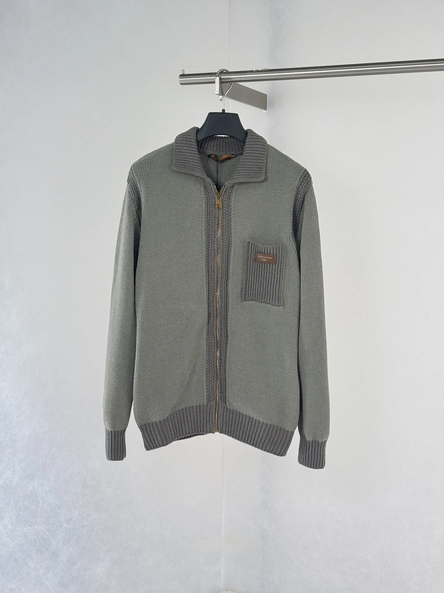 Zip-Up Knit Cardigan with Leather Logo Patch D38521238