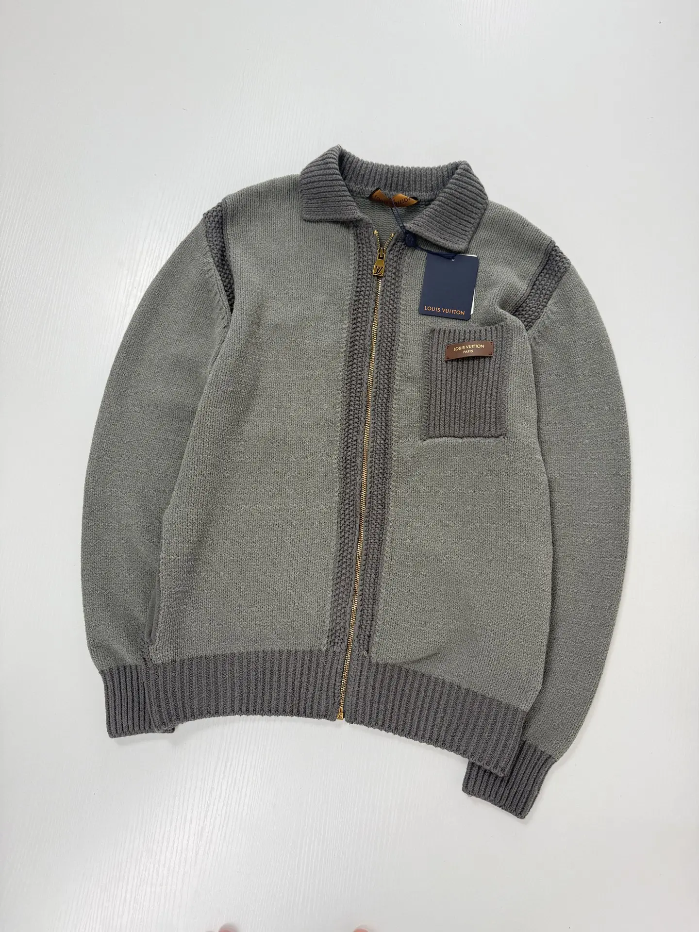 Zip-Up Knit Cardigan with Leather Logo Patch D38521238 — view 3