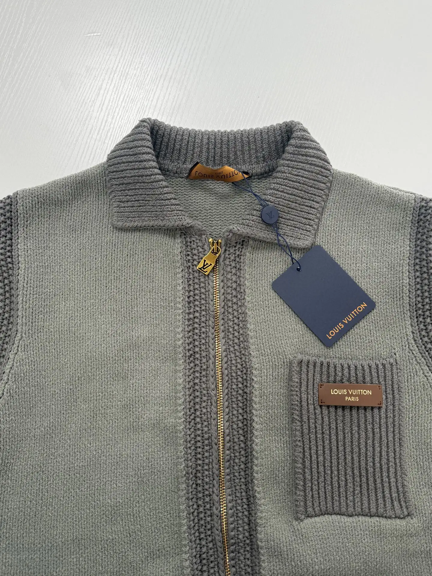 Zip-Up Knit Cardigan with Leather Logo Patch D38521238 — view 4