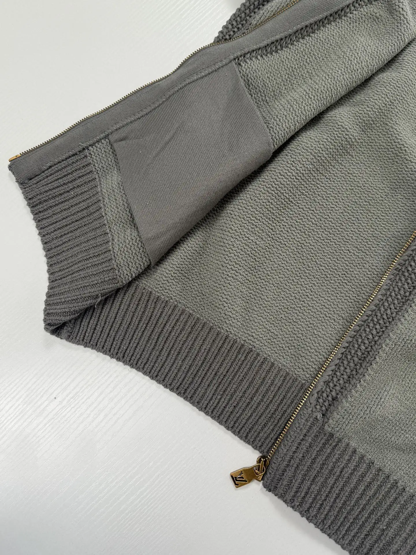 Zip-Up Knit Cardigan with Leather Logo Patch D38521238 — view 13