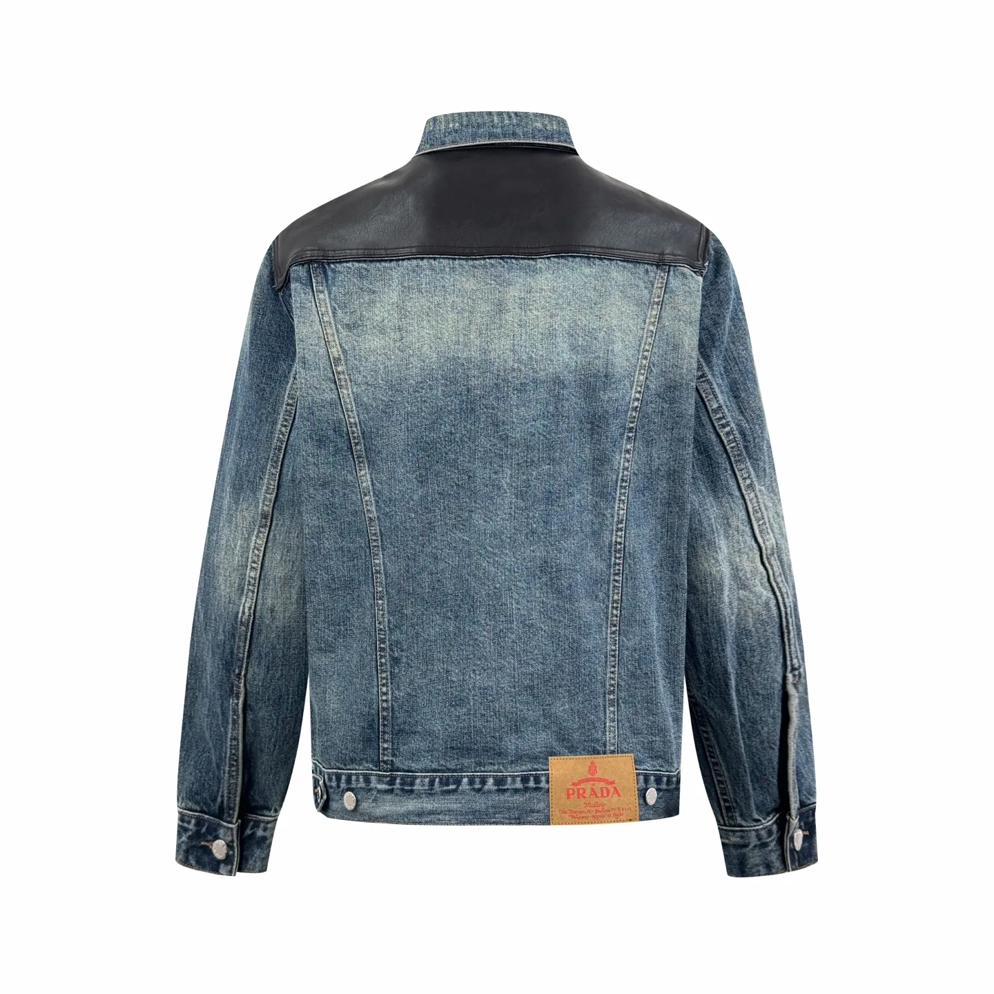 Leather-Trimmed Washed Denim Jacket D39523219 — view 2