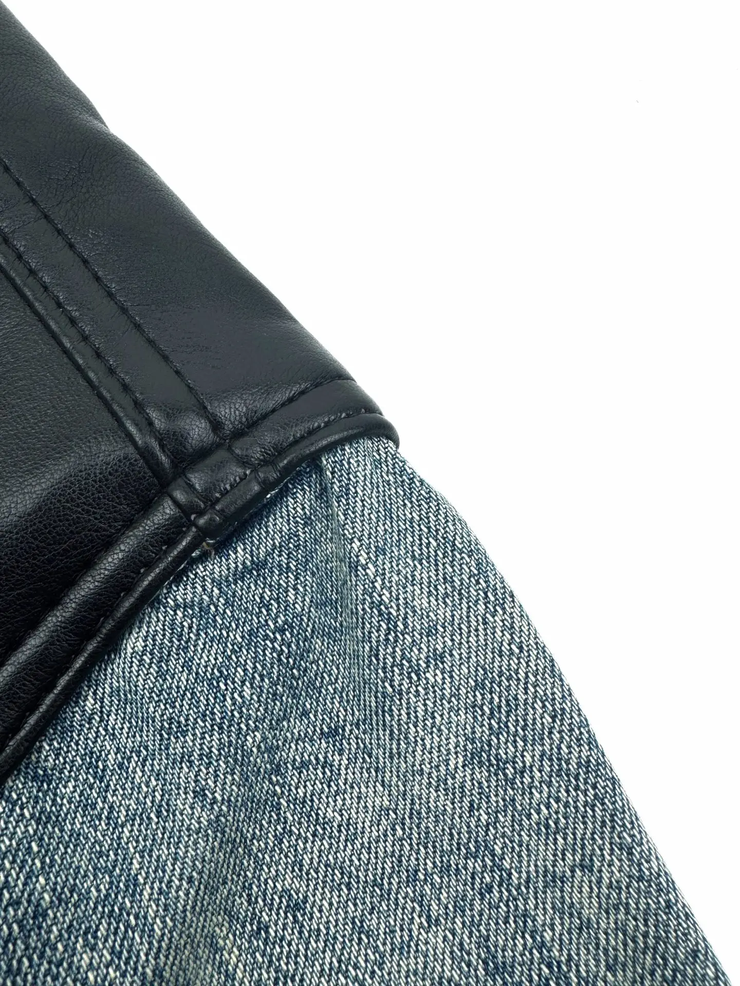 Leather-Trimmed Washed Denim Jacket D39523219 — view 4