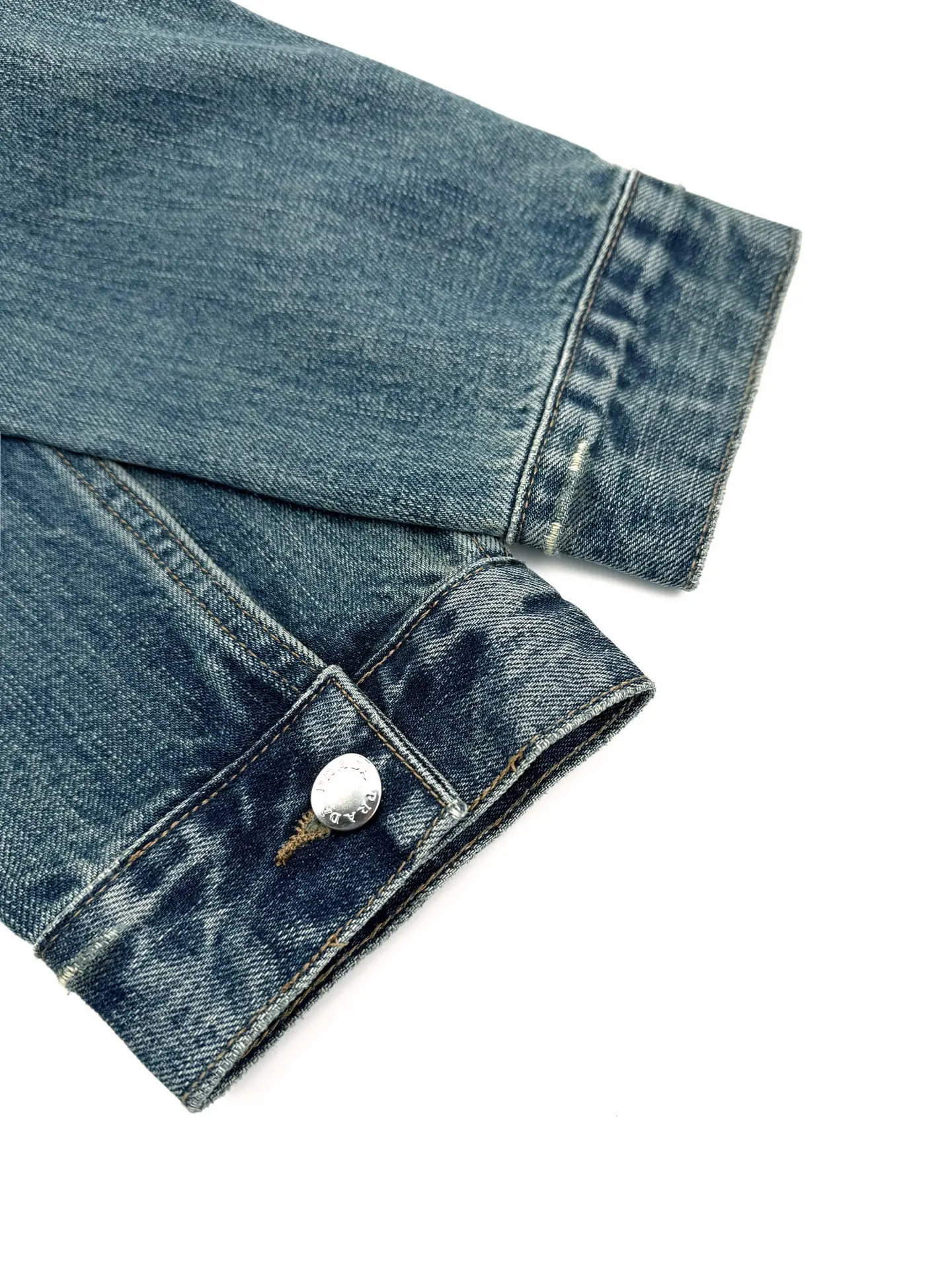 Leather-Trimmed Washed Denim Jacket D39523219 — view 6