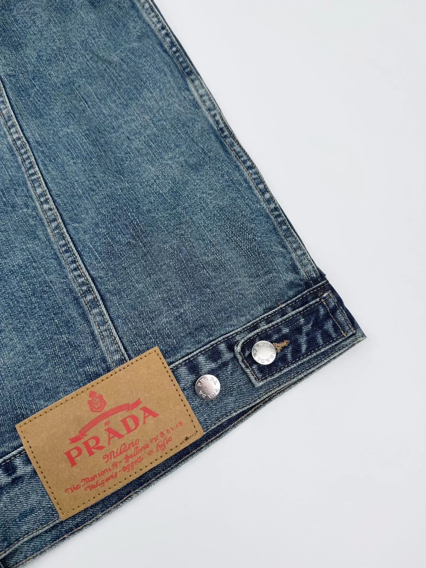 Leather-Trimmed Washed Denim Jacket D39523219 — view 9