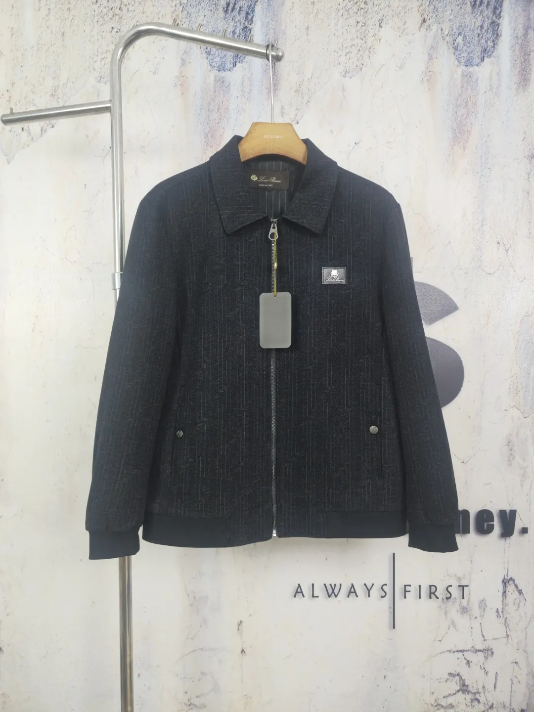 Pinstriped Ribbed-Trim Bomber Jacket D41524600
